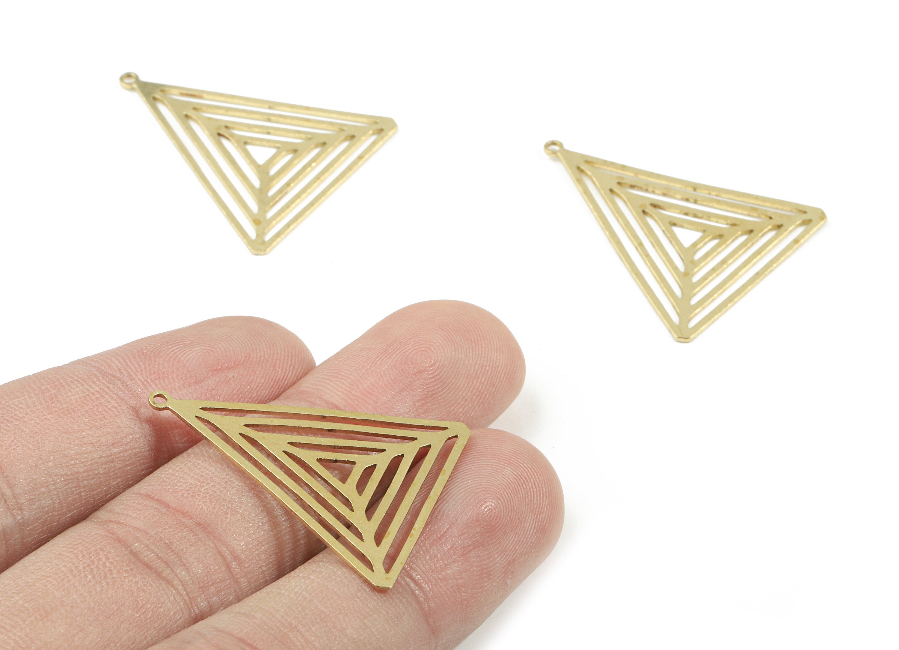 Brass Triangle Earring Charms - Raw Brass Pyramid Pendant - Earring Findings - Jewelry Supplies - 31.1x25.76x0.72mm - PP3479 - DOMEDBAZAAR
