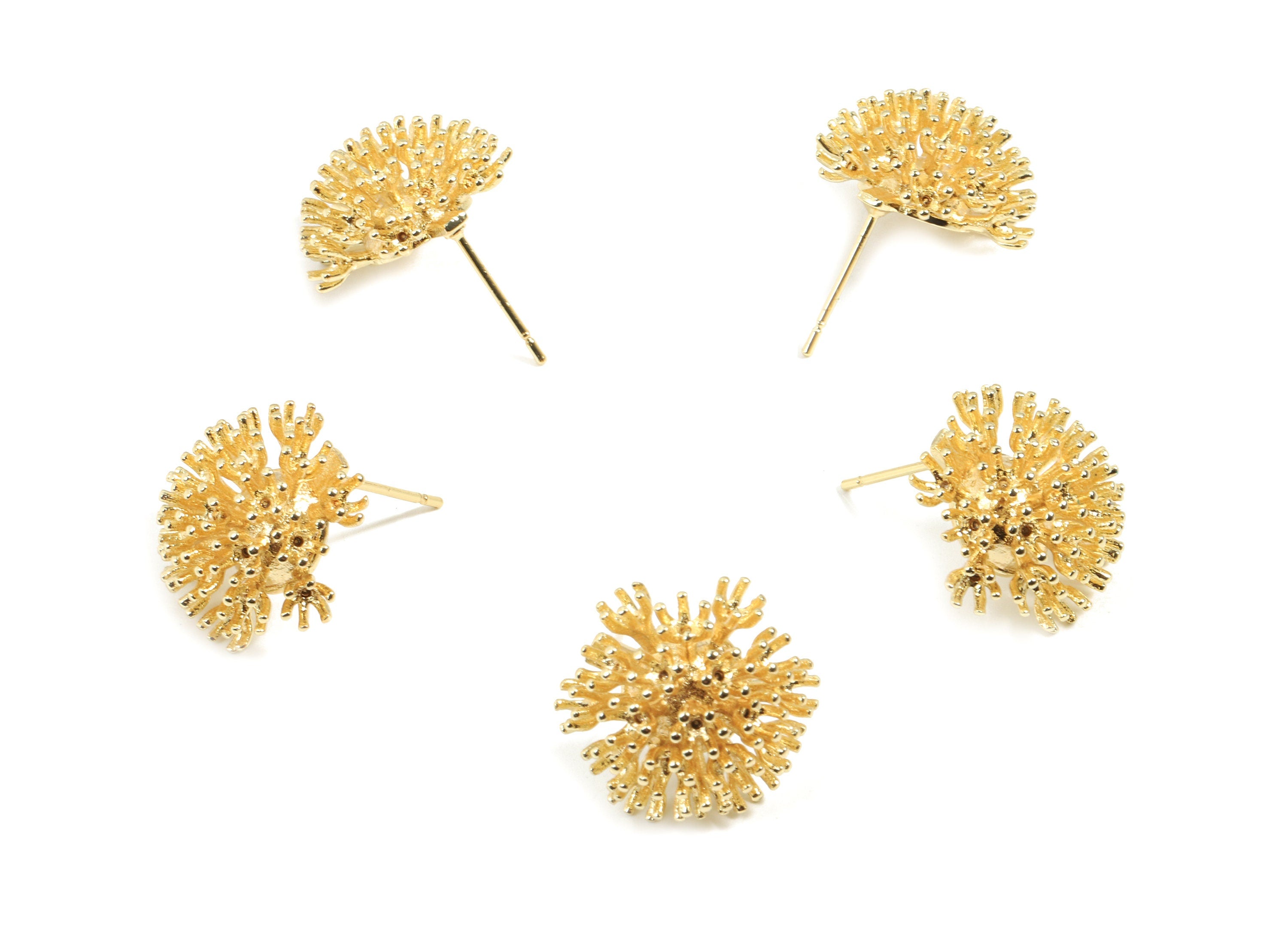 Brass Coral Earring Post - Gold Coral Earring Stud - 18K Real Gold Plated Brass - Surgical Stud - Jewelry Supplies - 16x16x8.43mm - RGP2600 - DOMEDBAZAAR