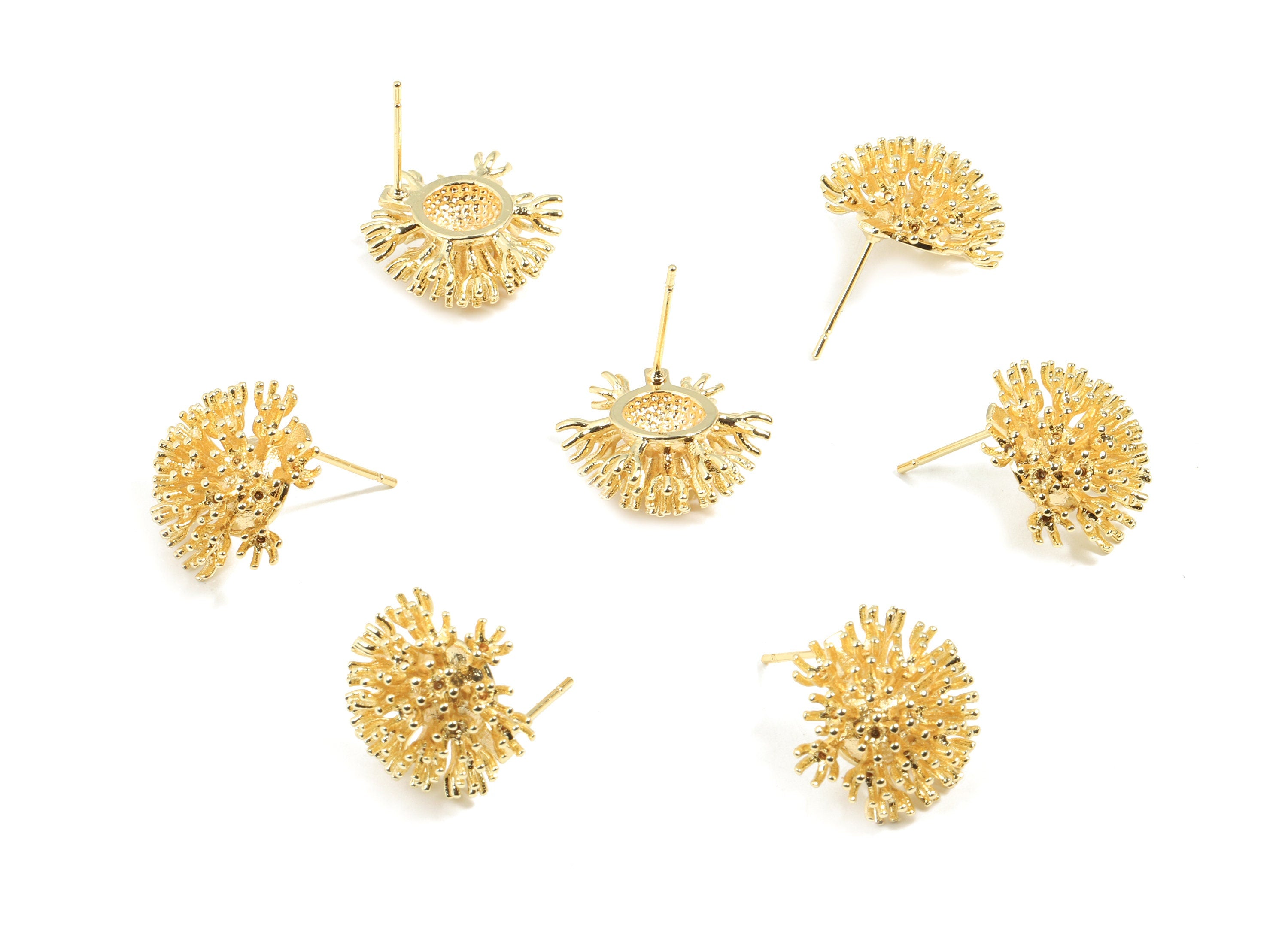 Brass Coral Earring Post - Gold Coral Earring Stud - 18K Real Gold Plated Brass - Surgical Stud - Jewelry Supplies - 16x16x8.43mm - RGP2600 - DOMEDBAZAAR
