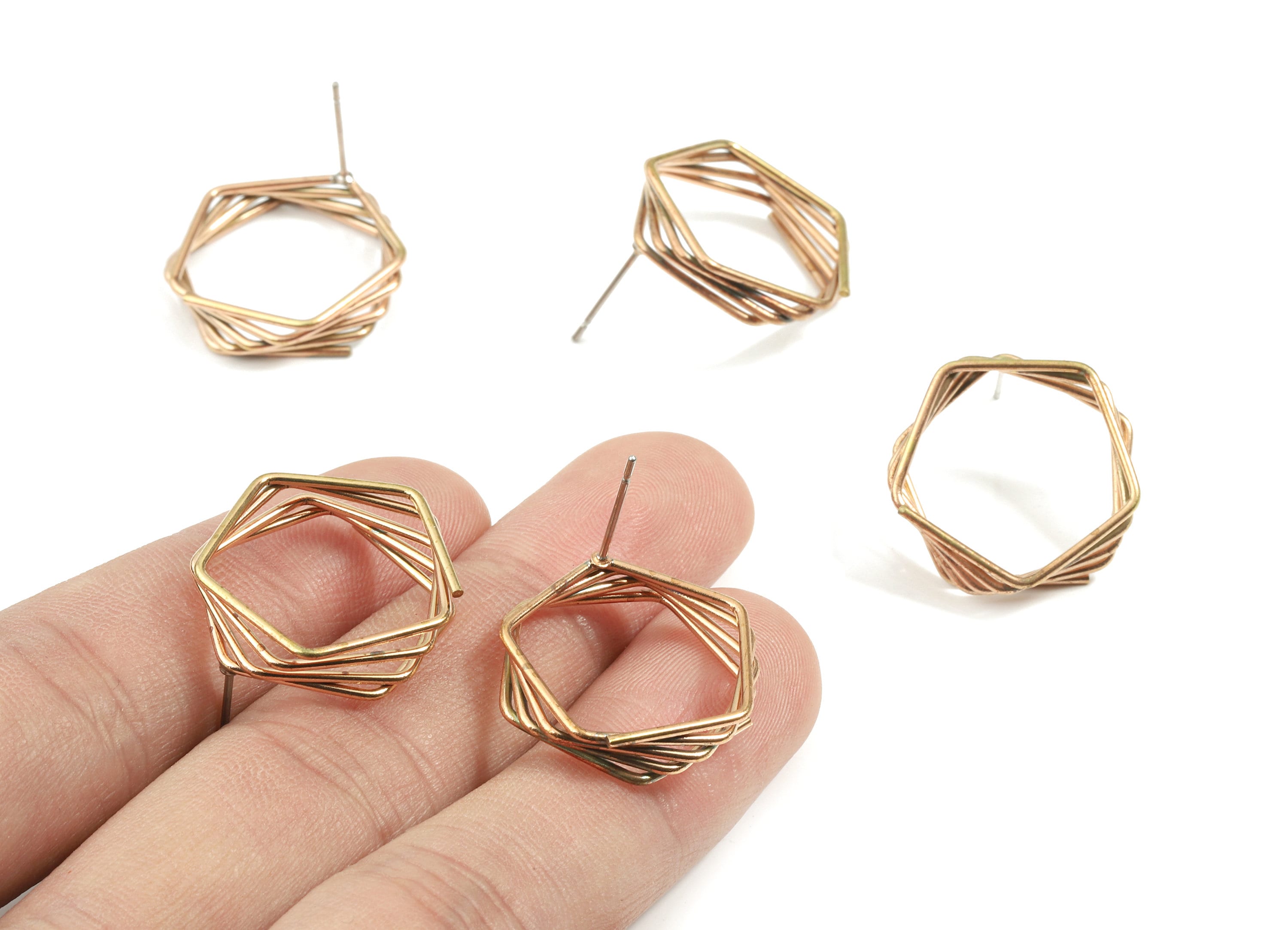Brass Pentagon Earring Stud - Raw Brass Pentagon Earring Post - Pentagon Wires Earring - Surgical Stud - 22.6x4.26x1.43mm - PP3297 - DOMEDBAZAAR