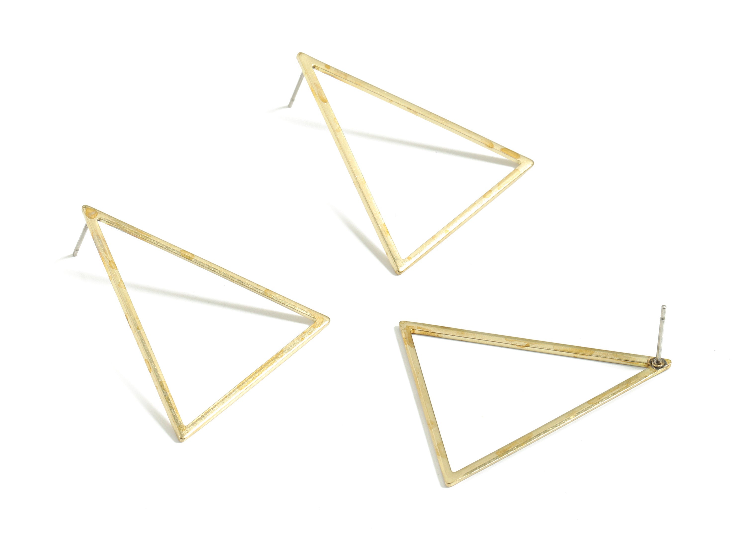Brass Triangle Earring Stud - Raw Brass Triangle Earring Post - Surgical Stud - Earring Post - Jewelry Supplies - 36.08x30.51x1mm - PP3525 - DOMEDBAZAAR