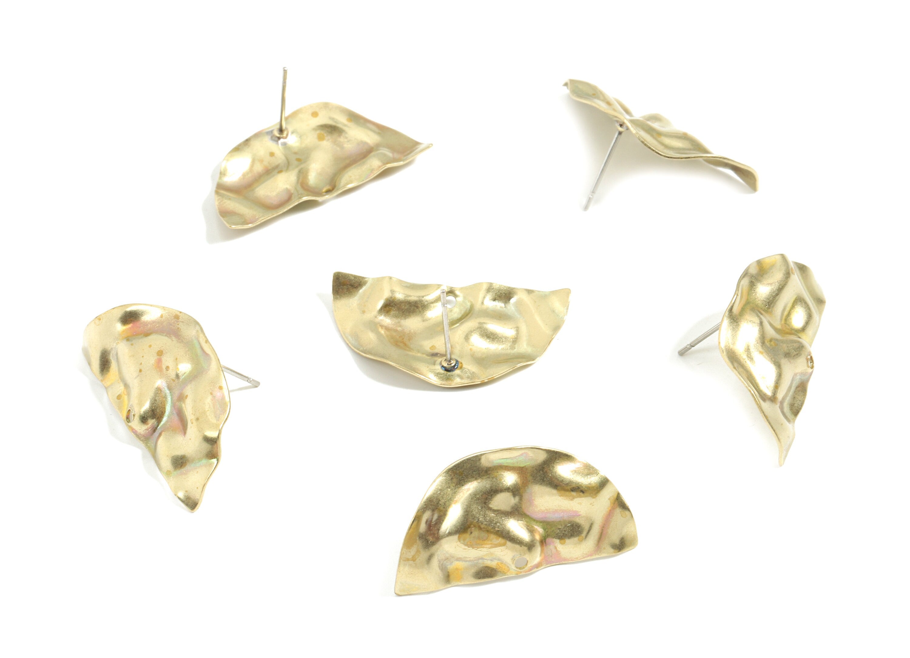 Brass Wavy Half Moon Earring Stud - Raw Brass Semi Circle Earring Post - Surgical Stud - Earring Post - 29x15x2.72mm - PP3526 - DOMEDBAZAAR