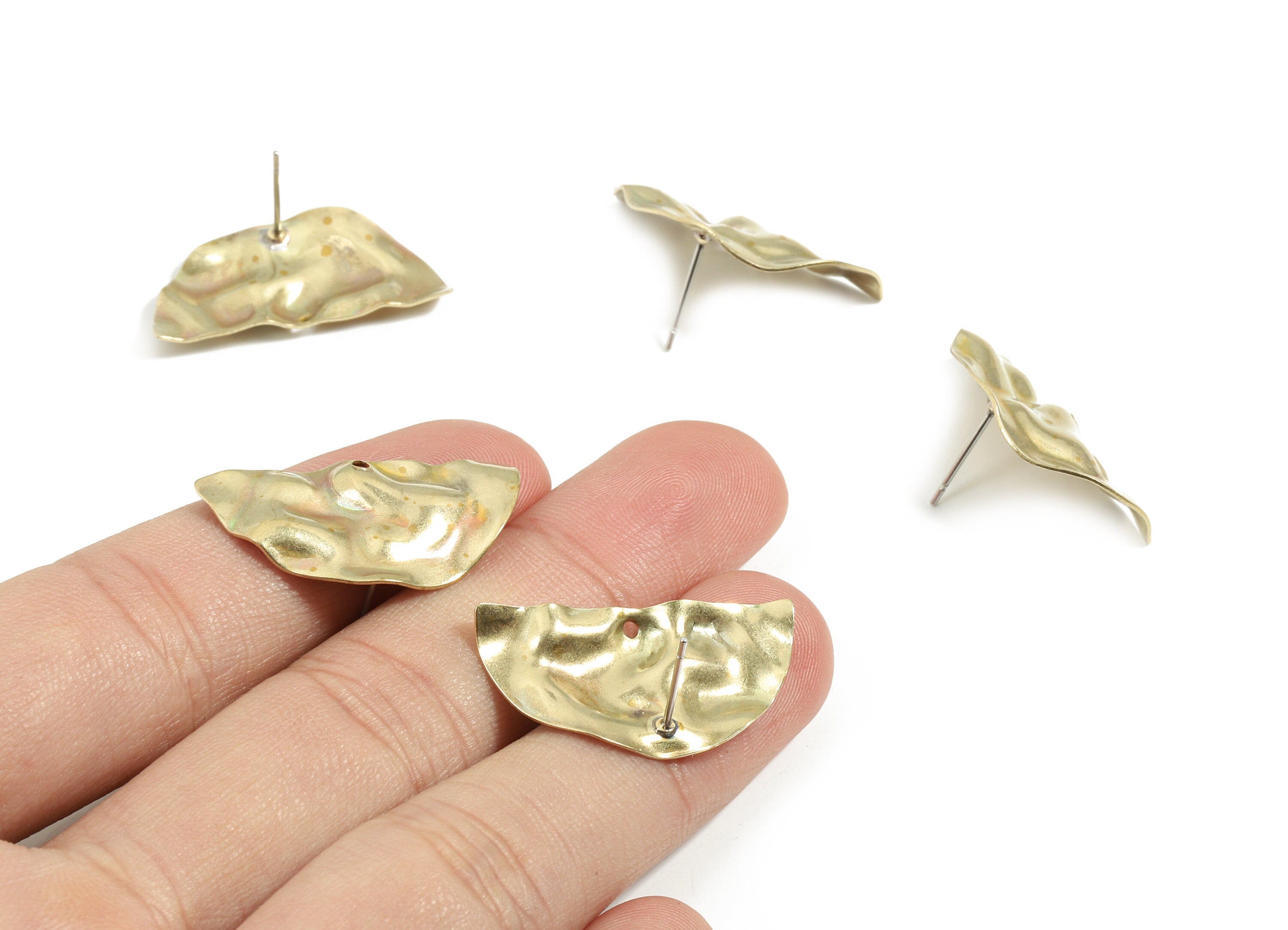 Brass Wavy Half Moon Earring Stud - Raw Brass Semi Circle Earring Post - Surgical Stud - Earring Post - 29x15x2.72mm - PP3526 - DOMEDBAZAAR