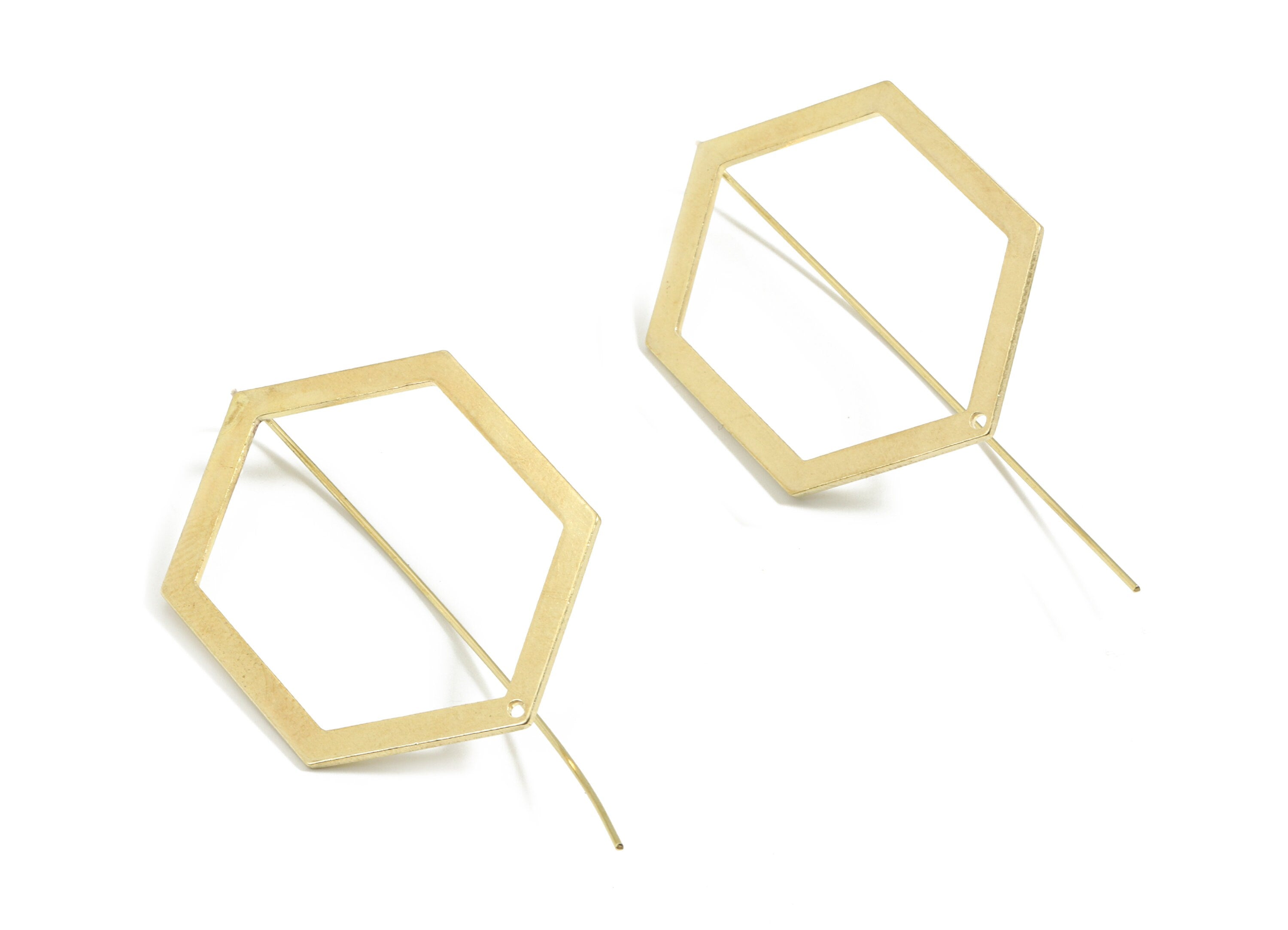 Brass Hexagon Earring Wire - Raw Brass Hexagon Earring Hook - Earring Hook - Jewelry Supplies - 55x29x1mm - PP3509 - DOMEDBAZAAR