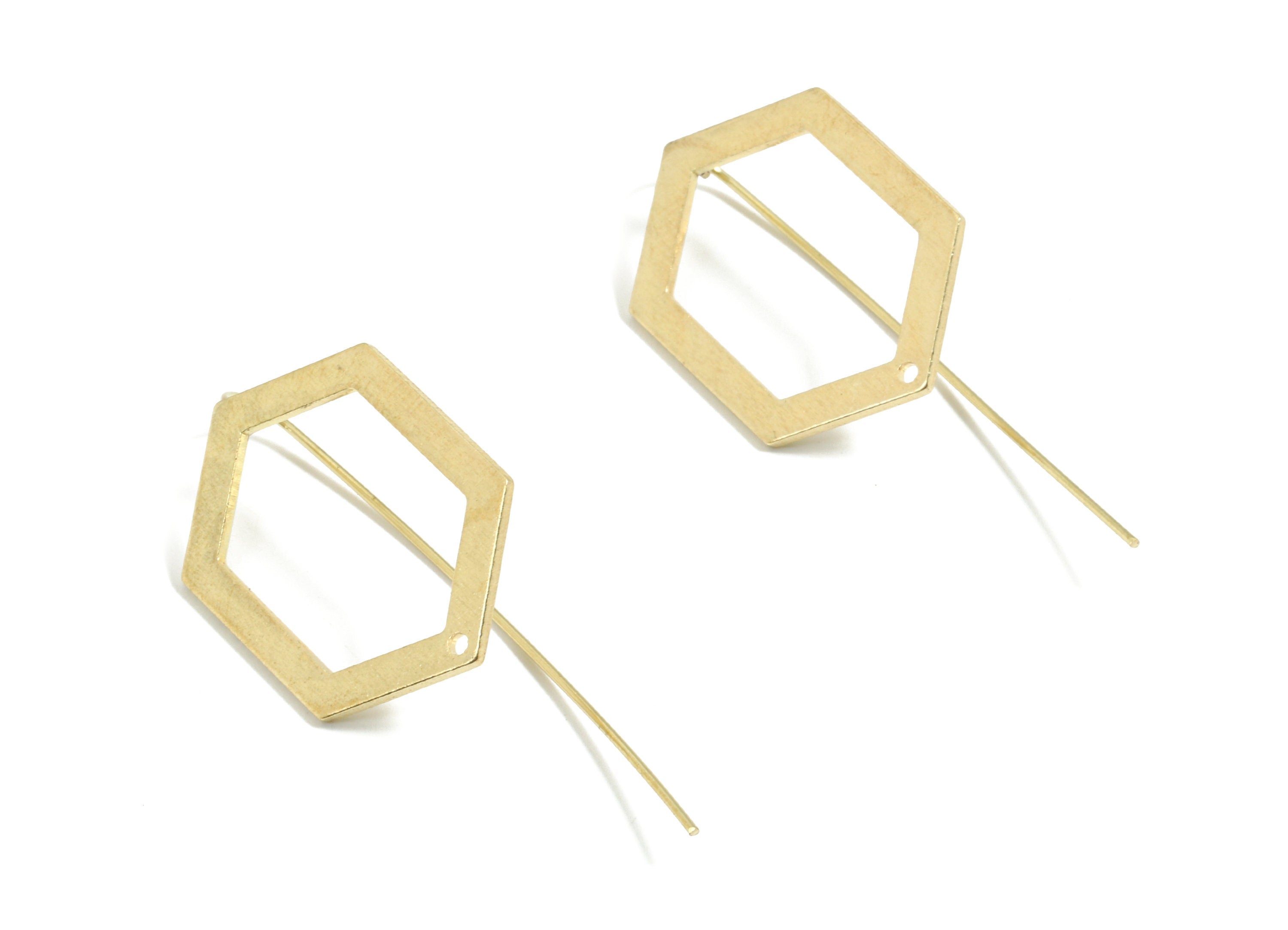 Brass Hexagon Earring Wire - Raw Brass Hexagon Earring Hook - Earring Hook - Jewelry Supplies - 44x19x1mm - PP3508 - DOMEDBAZAAR