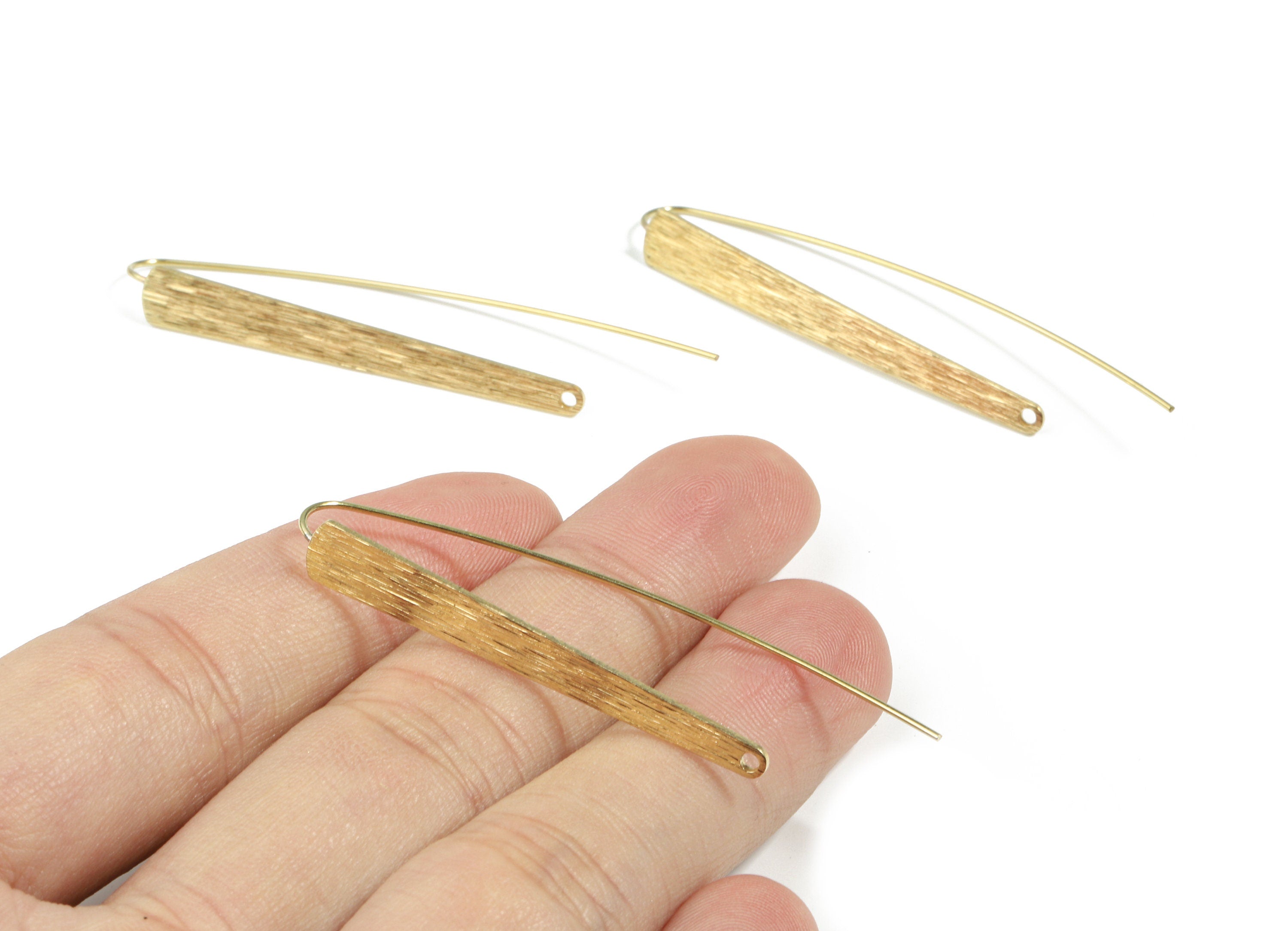 Brass Oval Earring Wire - Raw Brass Textured Long Oval Earring Hook - Earring Hook - Jewelry Supplies - 56x5.78x0.84mm - PP3515 - DOMEDBAZAAR