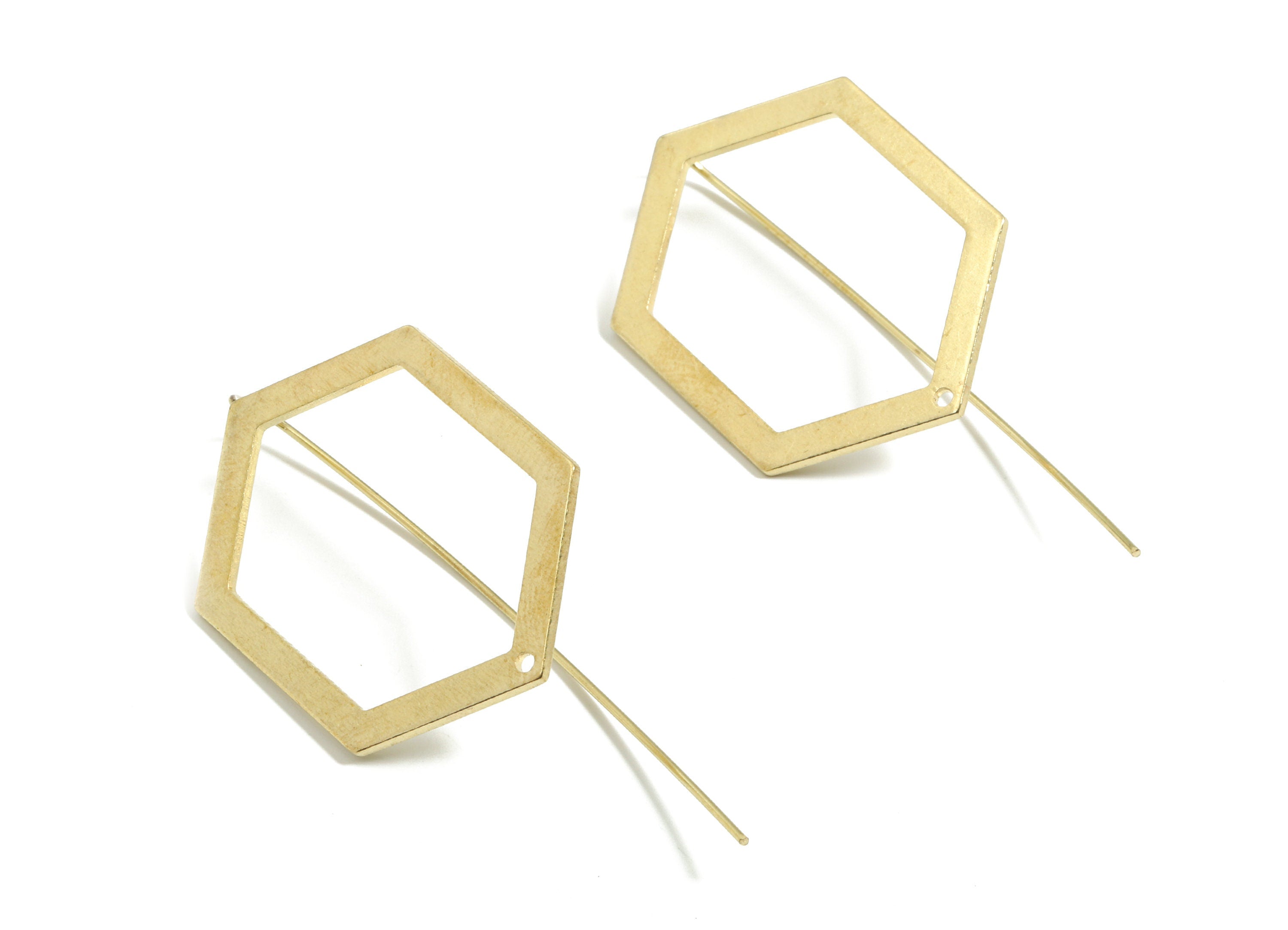 Brass Hexagon Earring Wire - Raw Brass Hexagon Earring Hook - Earring Hook - Jewelry Supplies - 51x24x1mm - PP3507 - DOMEDBAZAAR
