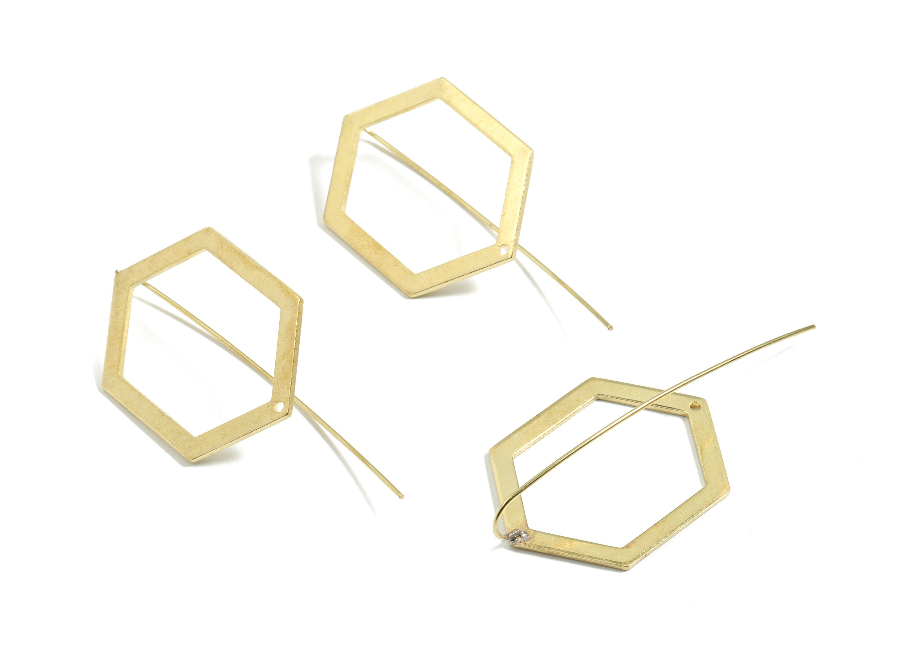 Brass Hexagon Earring Wire - Raw Brass Hexagon Earring Hook - Earring Hook - Jewelry Supplies - 51x24x1mm - PP3507 - DOMEDBAZAAR