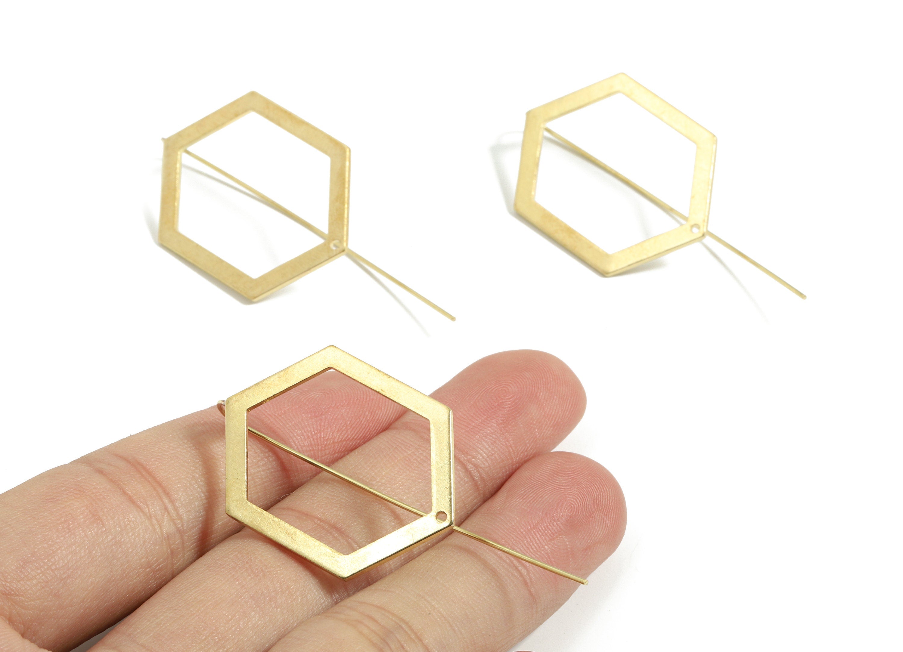 Brass Hexagon Earring Wire - Raw Brass Hexagon Earring Hook - Earring Hook - Jewelry Supplies - 51x24x1mm - PP3507 - DOMEDBAZAAR
