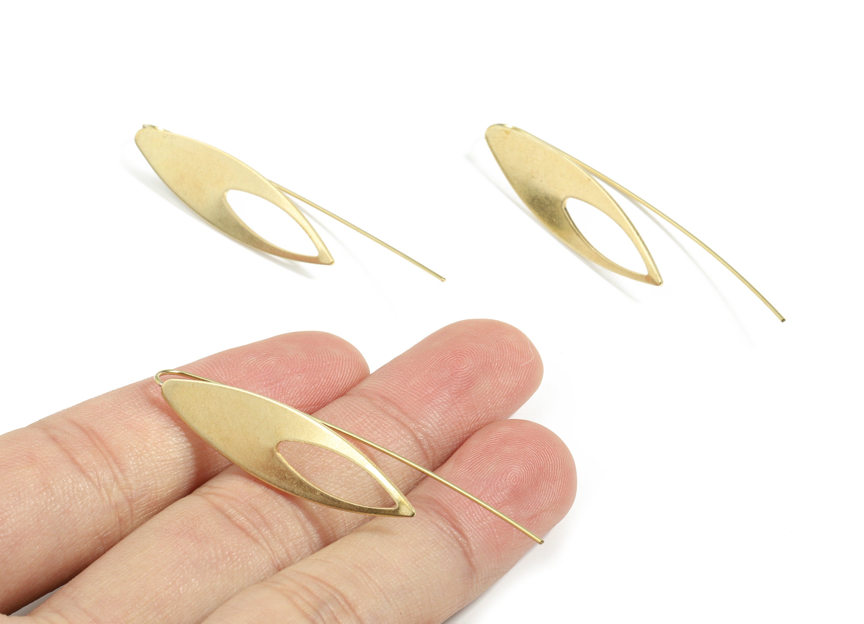 Brass Rhombus Earring Wire - Raw Brass Rhombus Earring Hook - Earring Hook - Jewelry Supplies - 55x10x0.8mm - PP3517 - DOMEDBAZAAR