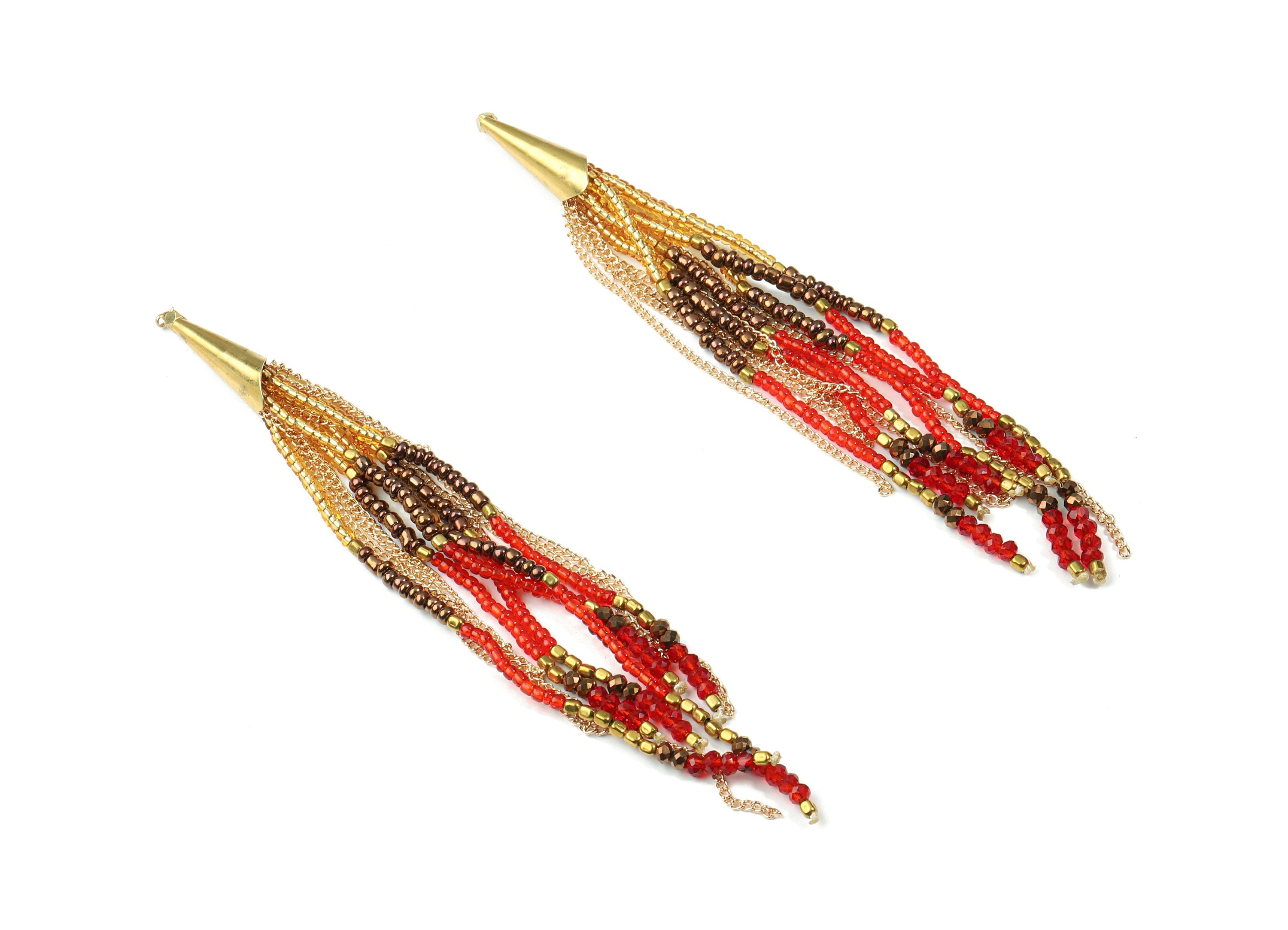 Glass Beaded Tassel Earrings - Handmade Glass Beaded Earring Tassel With Brass Cap - Japanese Seed Beads - Boho Charm - 118x7.03mm - TH1073B - DOMEDBAZAAR