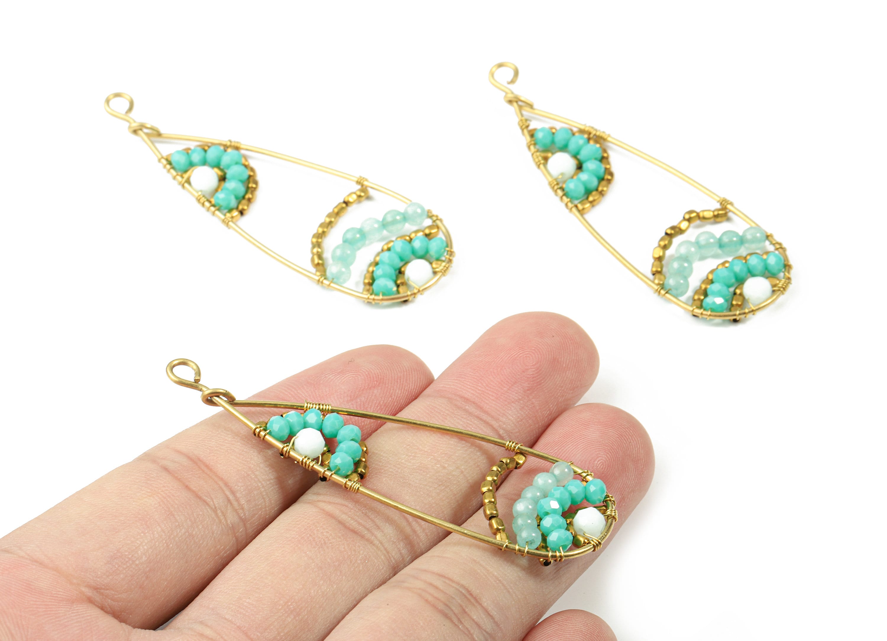 Glass Beaded Brass Drop Earring Charms - Handmade Glass Beaded Brass Earring Wire - Japanese Seed Beads - 63.76x21.26x4.26mm - TH1080B - DOMEDBAZAAR