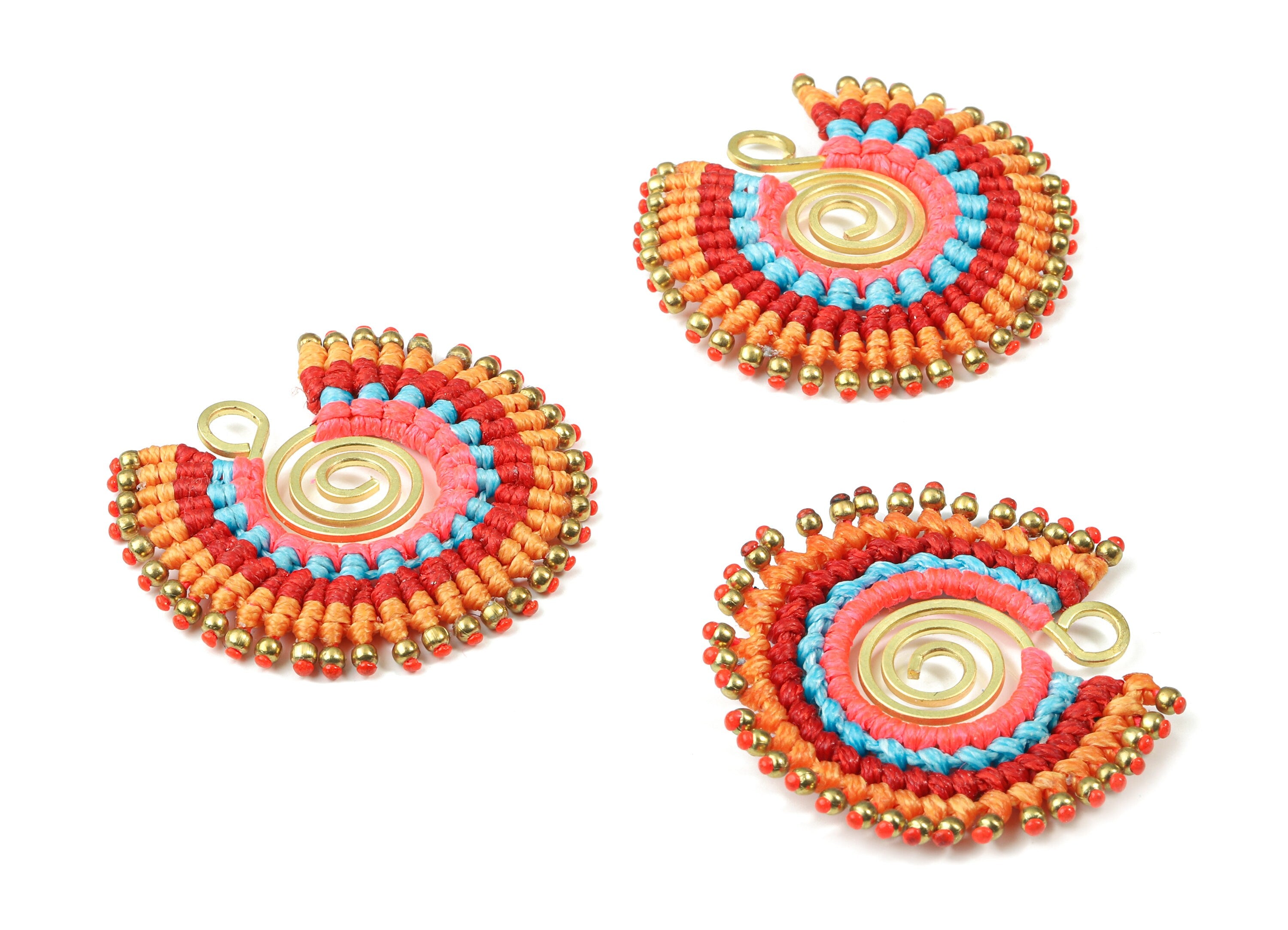 Tassels Macrame Earrings - Bohemian Tassel Earring - Gypsy Earrings - Tassel Findings  - Jewelry Supplies - 39.33x41.44x3.63mm - TS1137A - DOMEDBAZAAR