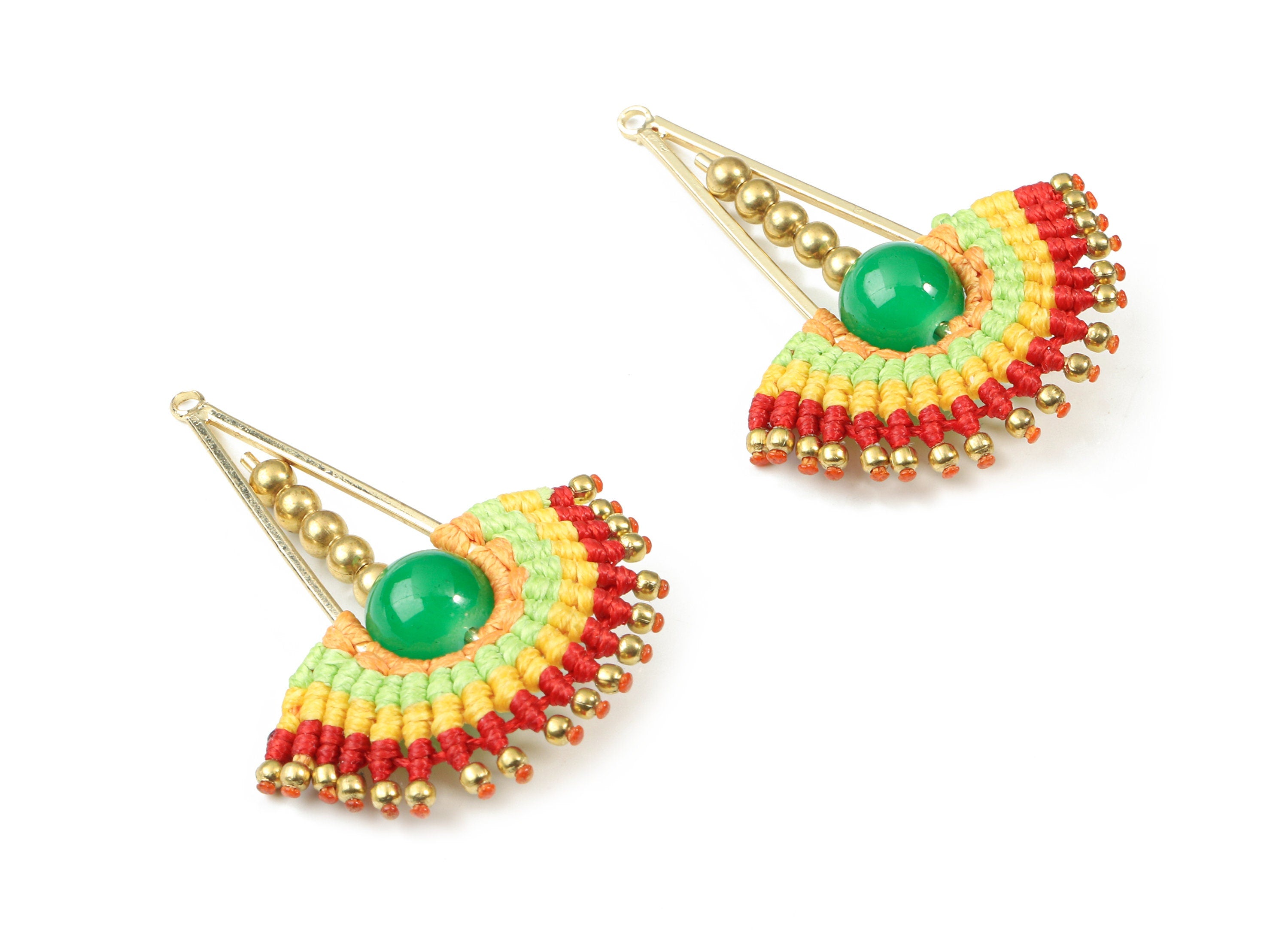 Tassels Macrame Earrings - Brass Bohemian Fan Earring - Gypsy Drop Earrings - Tassel Findings  - Jewelry Supplies - 51.74x37x10.1mm - TS1140 - DOMEDBAZAAR