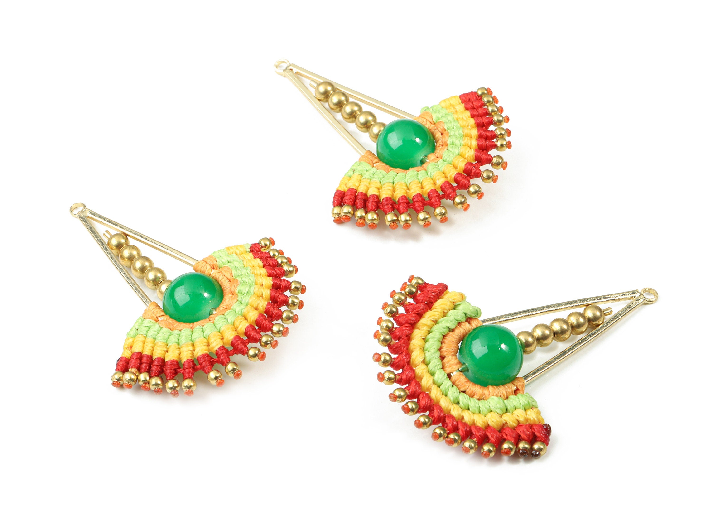 Tassels Macrame Earrings - Brass Bohemian Fan Earring - Gypsy Drop Earrings - Tassel Findings  - Jewelry Supplies - 51.74x37x10.1mm - TS1140 - DOMEDBAZAAR