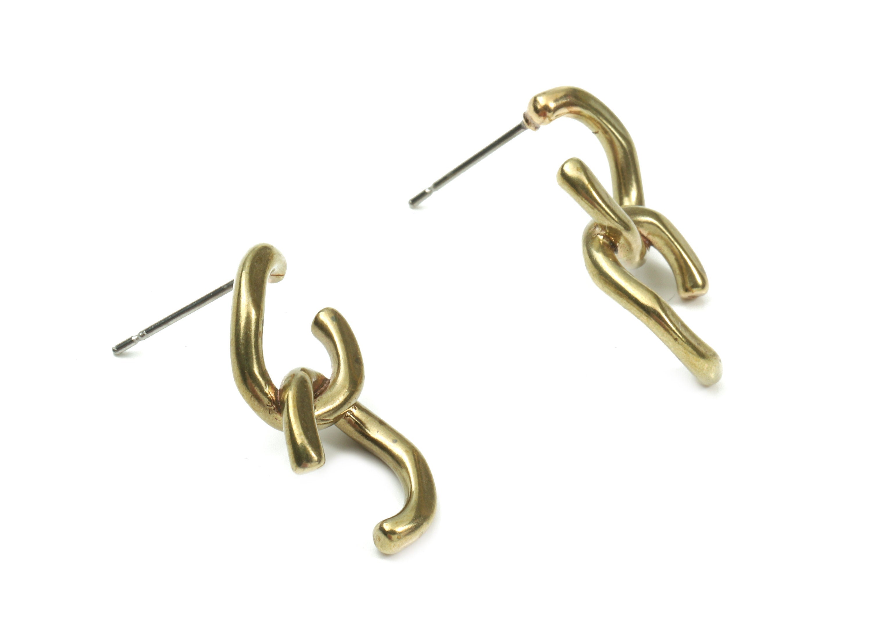 Brass Broom Earring Stud - Raw Brass Curb Chain Earring Post - Surgical Stud - Jewelry Supplies - 25.12x12.79x2.62mm - PP3294 - DOMEDBAZAAR