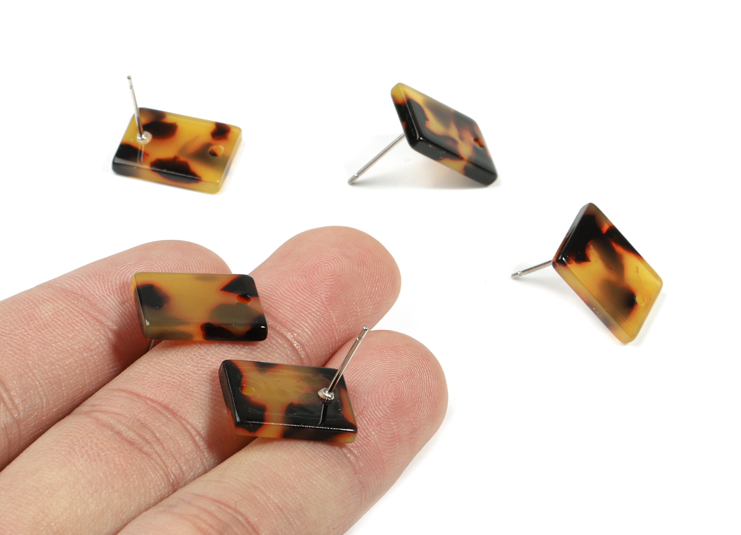 Acetate Rectangle Stud - Tortoise Shell Earring Post - Rectangle Earring Stud - Color Code: A01 - 15.59x11.72x2.72mm - AC1663-A01 - DOMEDBAZAAR