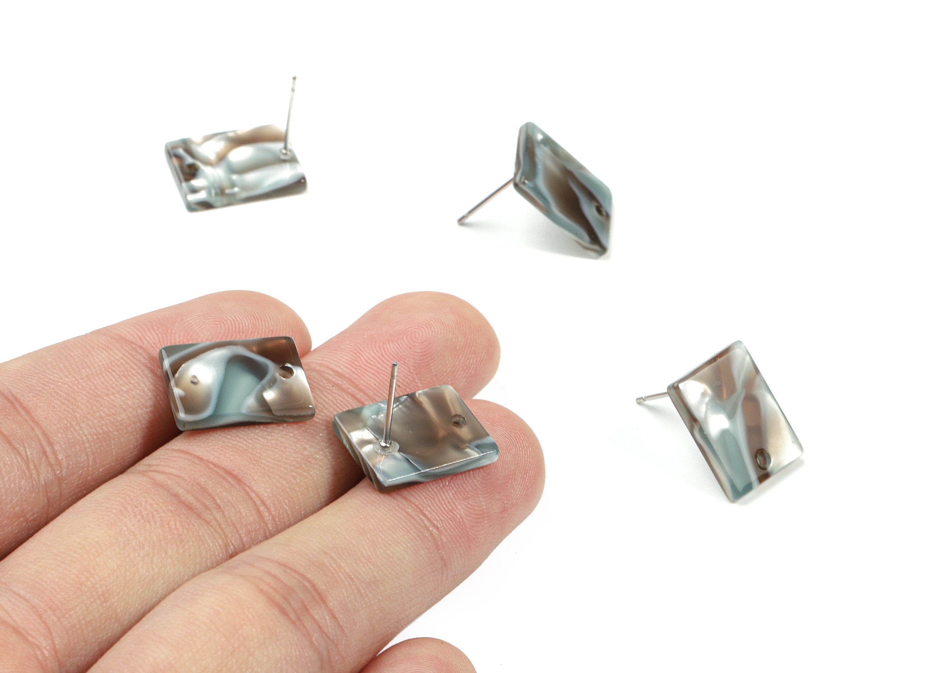 Acetate Rectangle Earring Stud - Rectangle Earring Post - Surgical Stud - Jewelry Supplies - Color Code: A22 - 15.5x11.8x2.18mm - AC1663-A22 - DOMEDBAZAAR
