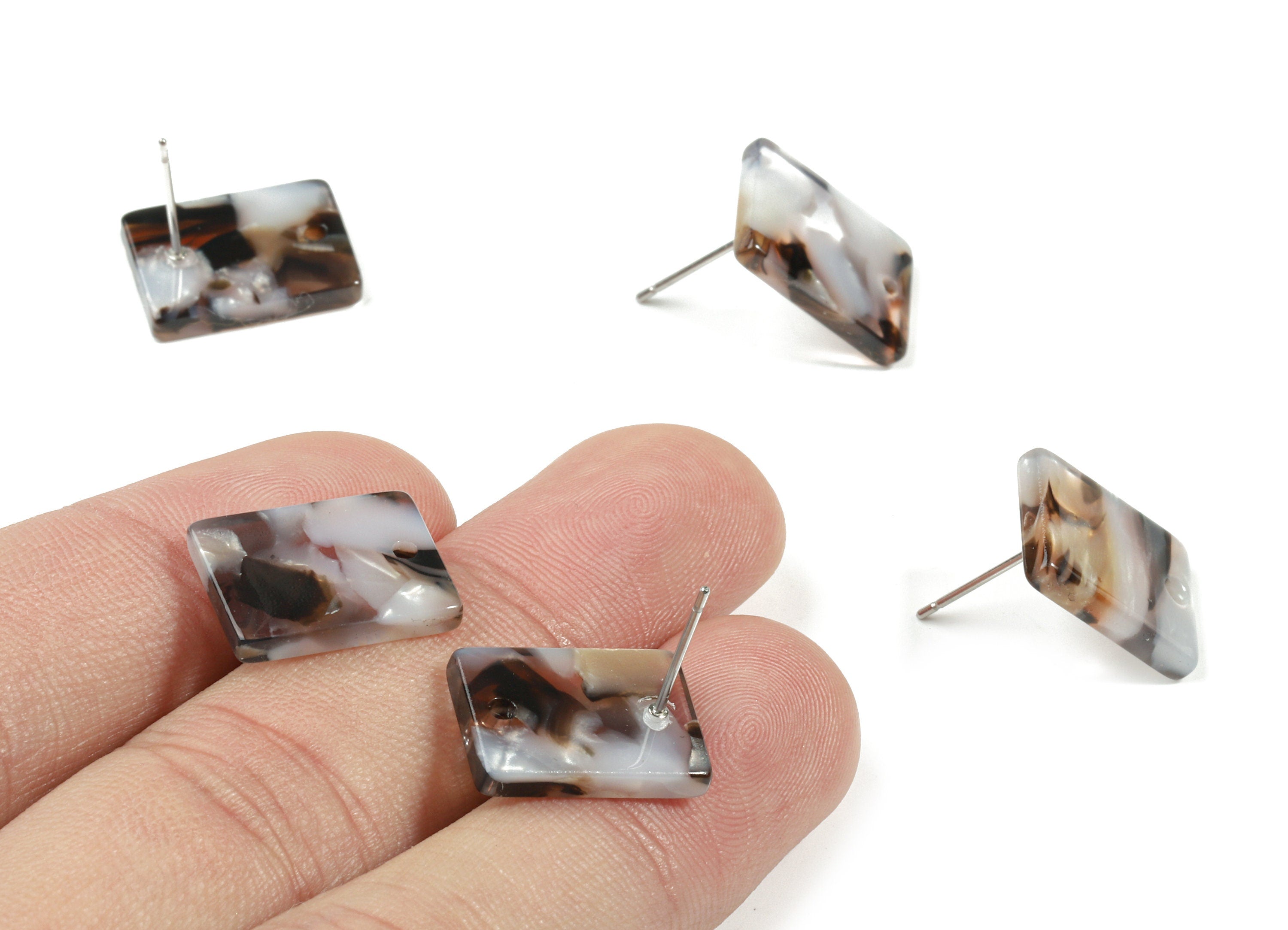 Acetate Rectangle Earring Stud - Rectangle Earring Post - Surgical Stud - Jewelry Supplies - Color Code: A412 - 16x11.7x2.6mm - AC1663-A412 - DOMEDBAZAAR
