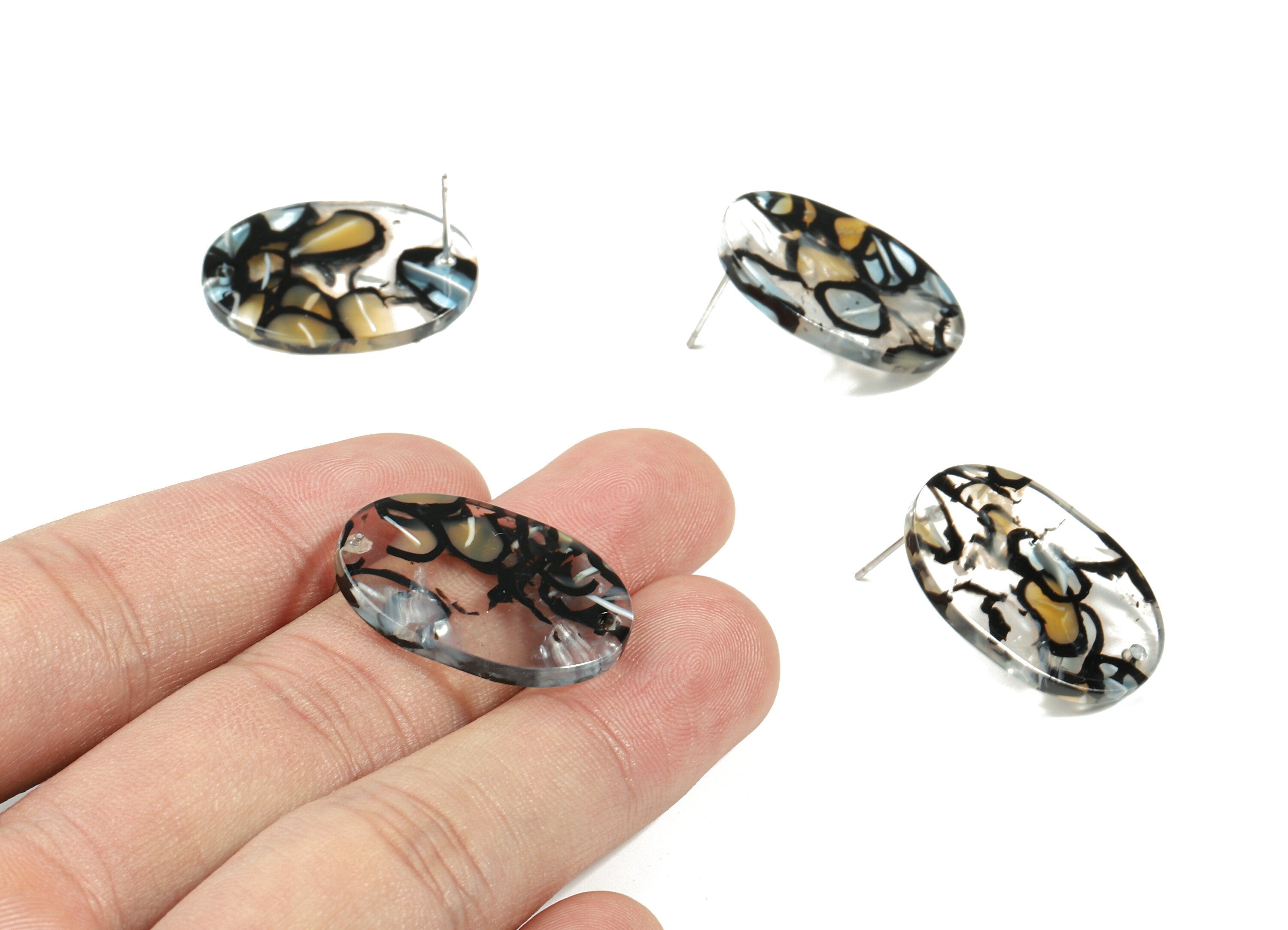 Acetate Oval Earring Stud - Oval Earring Post - Surgical Stud - Jewelry Supplies - Color Code: A328 - 26.53x19.12x2.42mm - AC1002-A328 - DOMEDBAZAAR