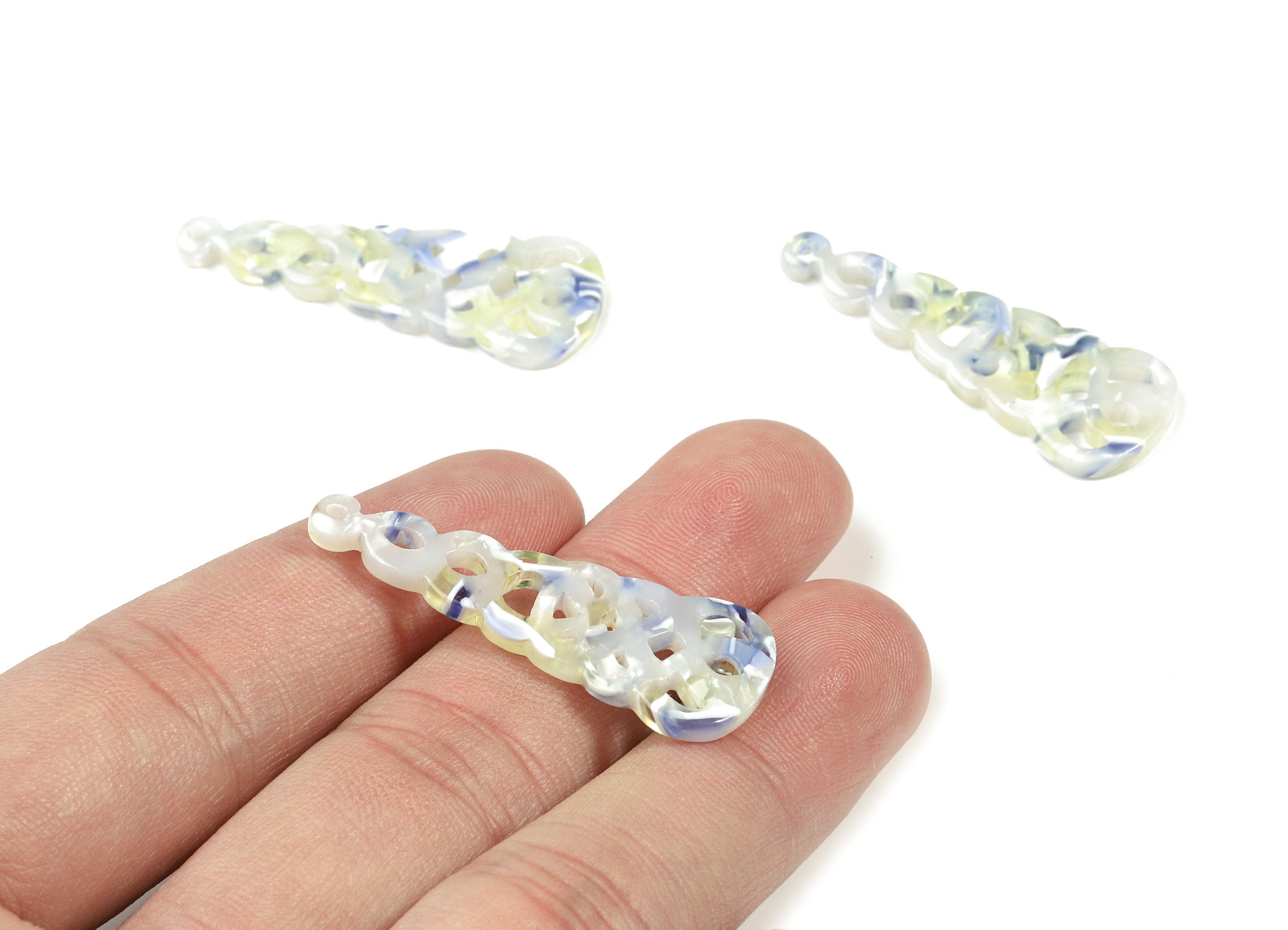 Acetate Unique Earring Charm - Patterned Drop Pendant - Earring Finding - Jewelry Supplies - Color Code:A457 - 39.8x14.7x2.5mm - AC1832-A457 - DOMEDBAZAAR