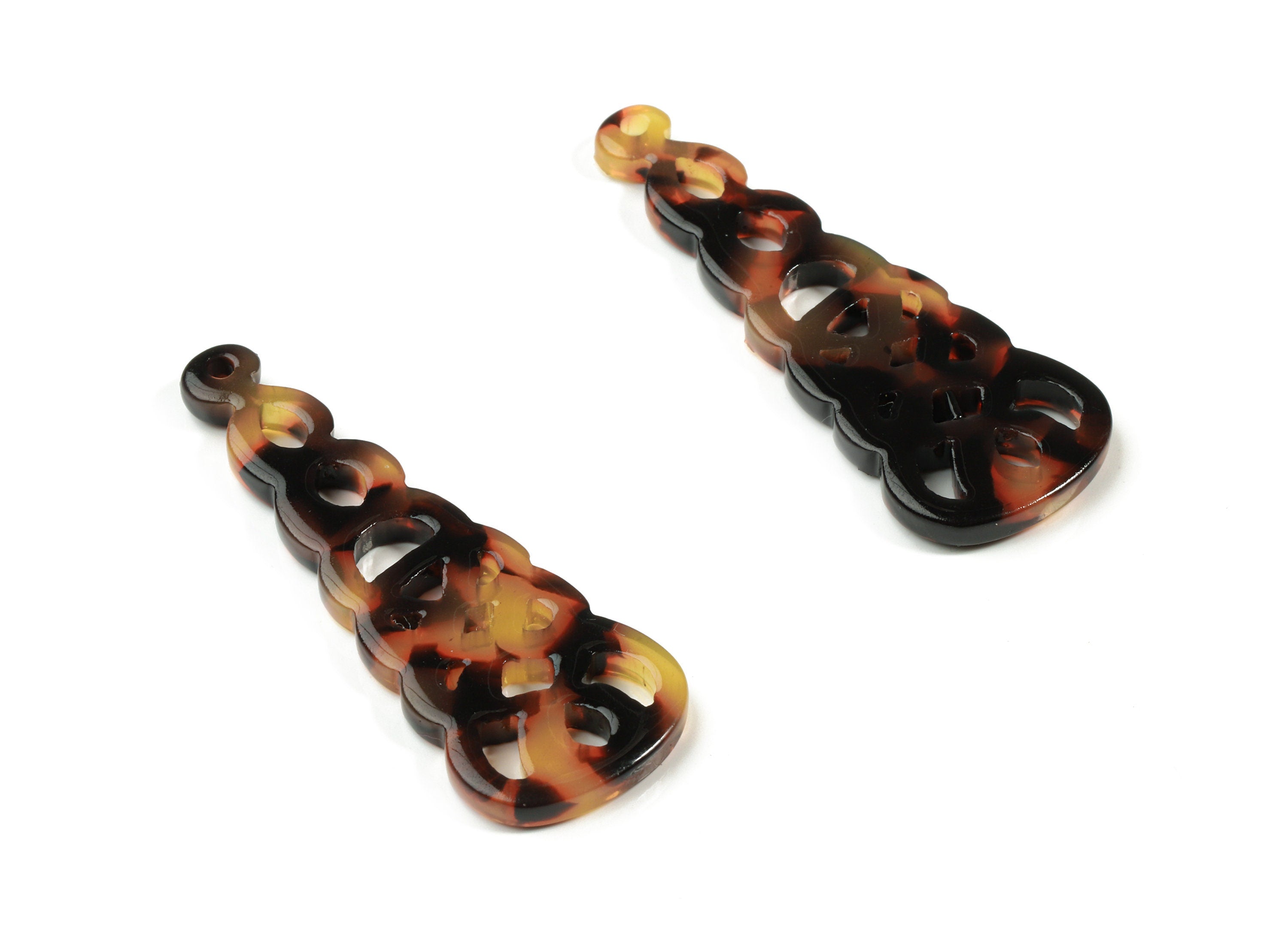 Acetate Unique Earring Charm - Tortoise Shell Patterned Drop Pendant - Jewelry Supplies - Color Code:A01- 39.8x14.7x2.5mm - AC1832-A01 - DOMEDBAZAAR