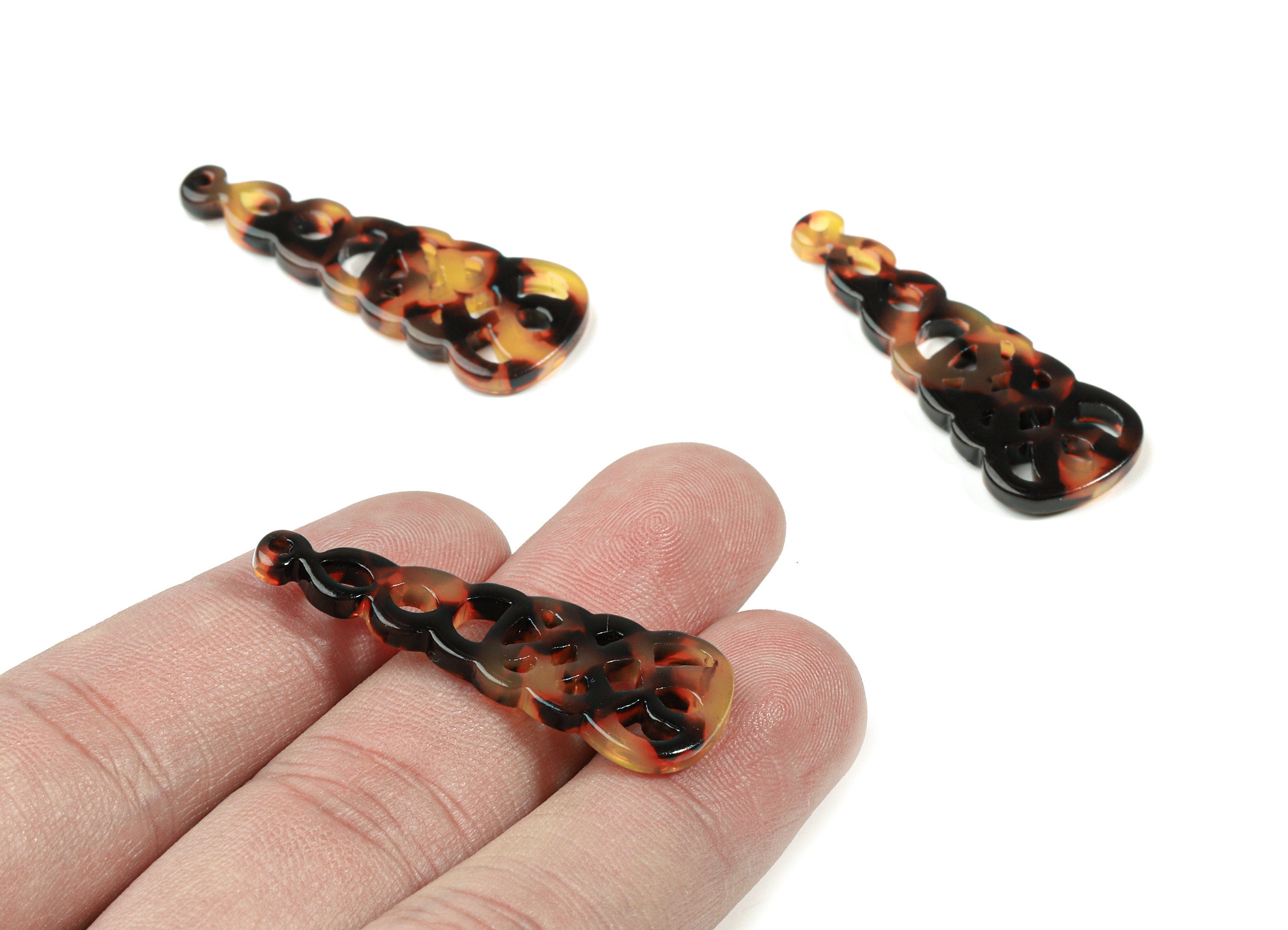 Acetate Unique Earring Charm - Tortoise Shell Patterned Drop Pendant - Jewelry Supplies - Color Code:A01- 39.8x14.7x2.5mm - AC1832-A01 - DOMEDBAZAAR