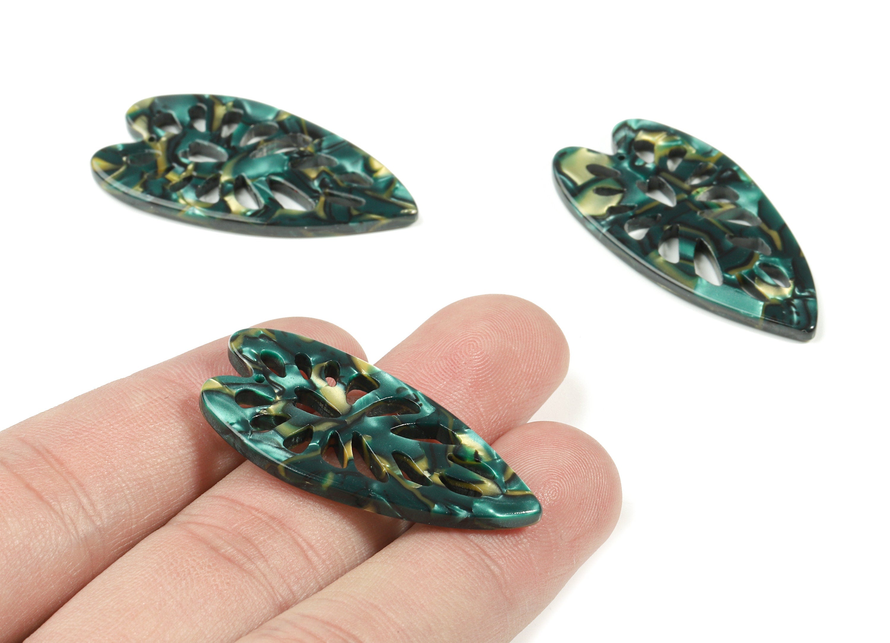 Acetate Leaf Earring Charms - Leaf Pendant - Earring Finding - Jewelry Supplies - Color Code:A458 - 40.14x19.54x2.58mm - AC1833-A458 - DOMEDBAZAAR