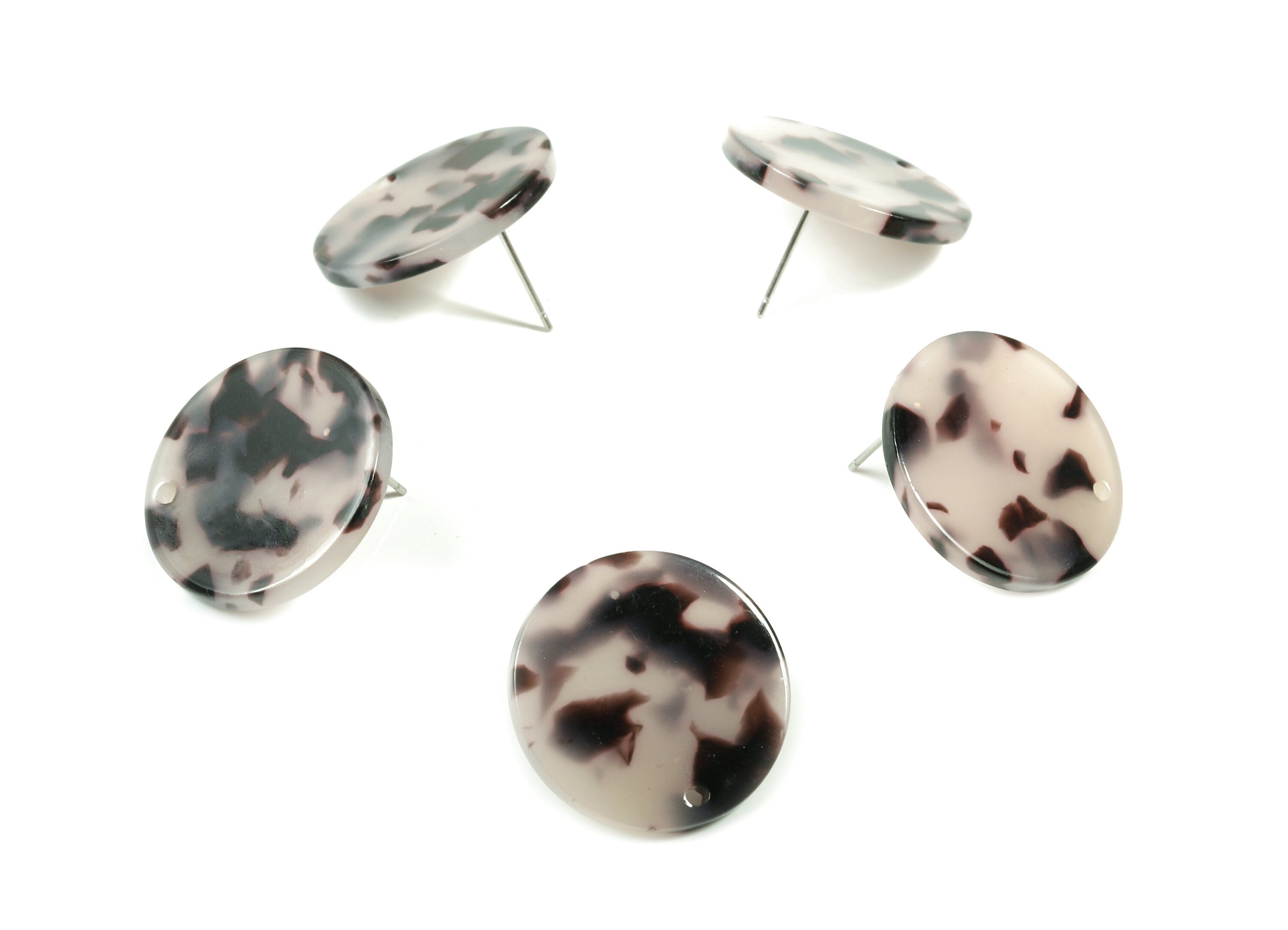 Acetate Round Earring Stud - Blonde Tortoise Shell Round Earring Post - Surgical Stud - Color Code: A06 - 23.55x23.55x2.38mm - AC1859-A06 - DOMEDBAZAAR