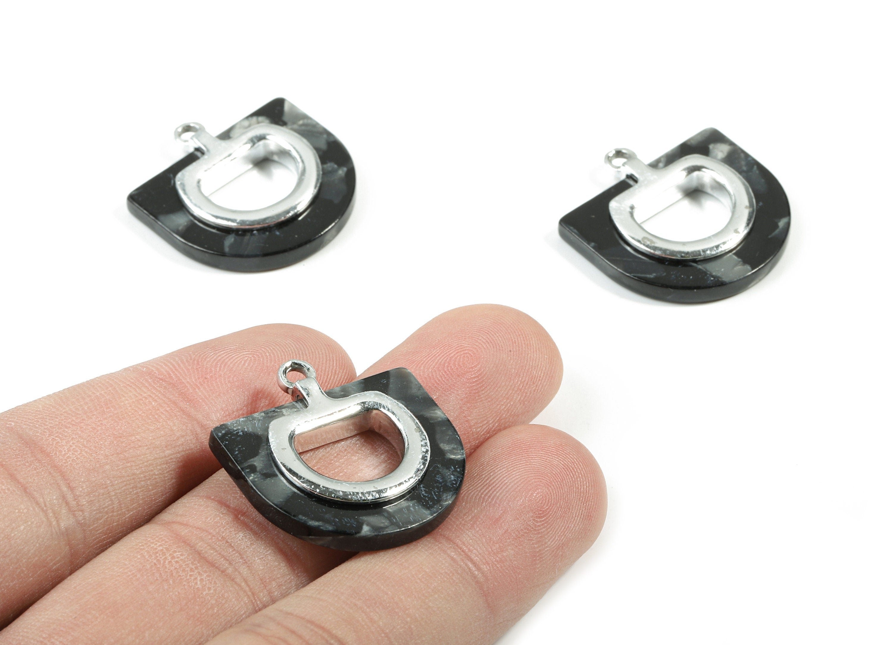 Alloy Frame Acetate D Earring Charms - Alloy Acetate Half Oval Pendant - Jewelry Supplies - Color Code:A48- 25.91x24.72x4.1mm - AC1851-A48-S - DOMEDBAZAAR