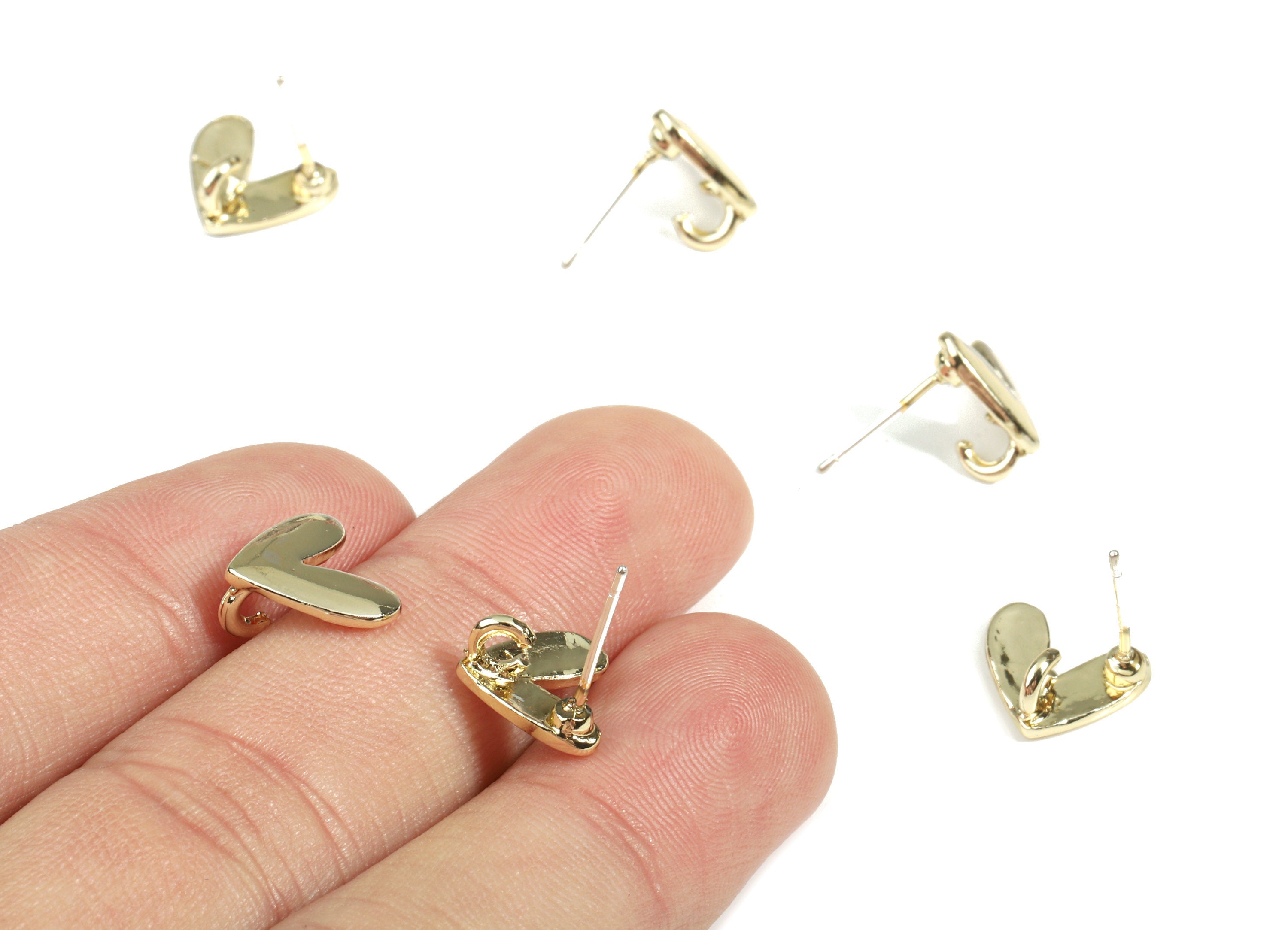 Alloy Heart Stud Earring With Loop - Zinc Alloy Heart Earring Post - Silver Stud - Gold Tone Plated - 11.29x9.25x1.33mm - ZZ1605 - DOMEDBAZAAR