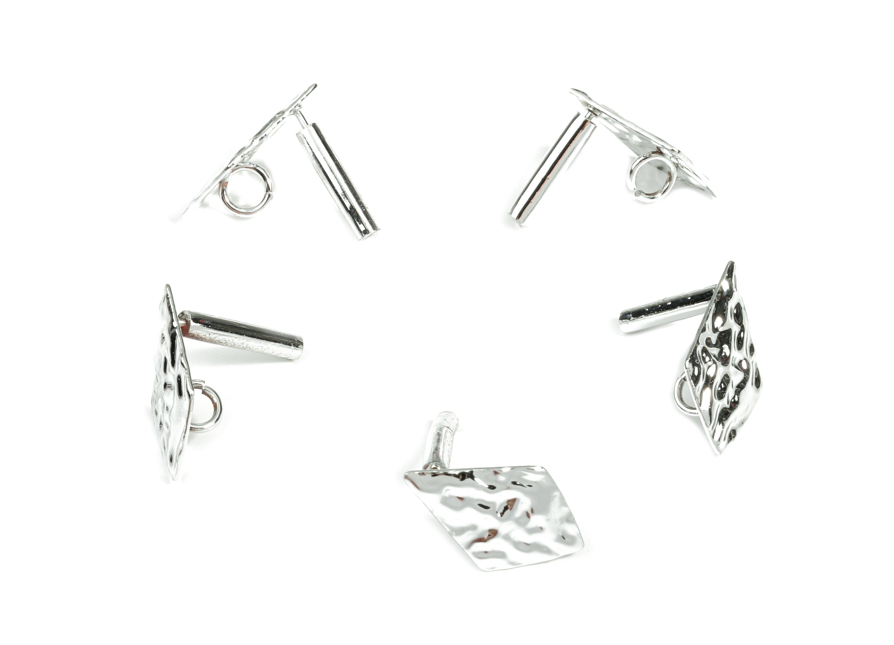 Alloy Rhombus Stud Earring With Loop - Zinc Alloy Rhombus Earring Post - Silver Stud - Silver Tone Plated - 18.14x11.34x0.79mm - ZZ1600 - DOMEDBAZAAR