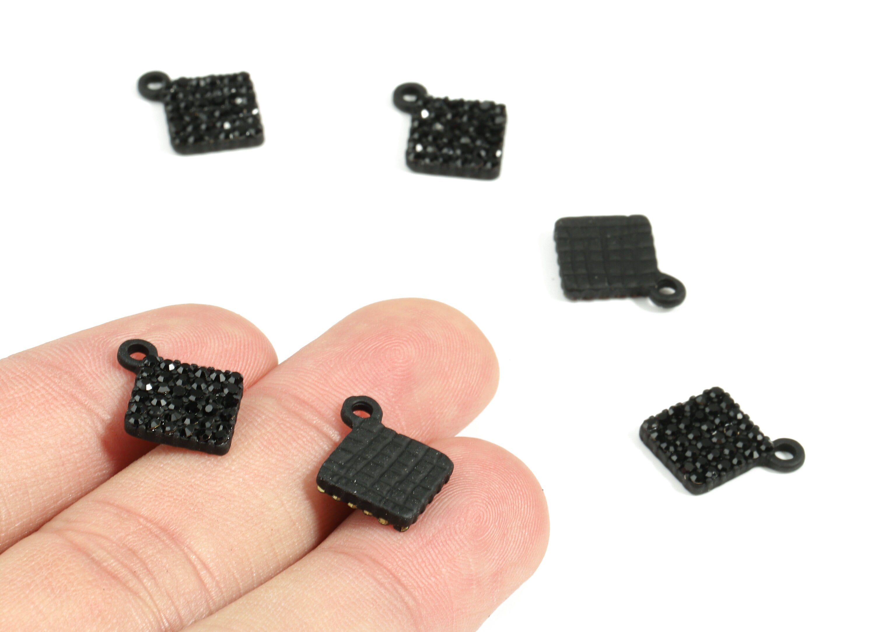 Alloy Square Earring Charms With Glasses - Zinc Alloy Square Pendant - Matte Black Tone Plated - Jewelry Supplies - 16.33x13.18x2mm - ZZ1634 - DOMEDBAZAAR