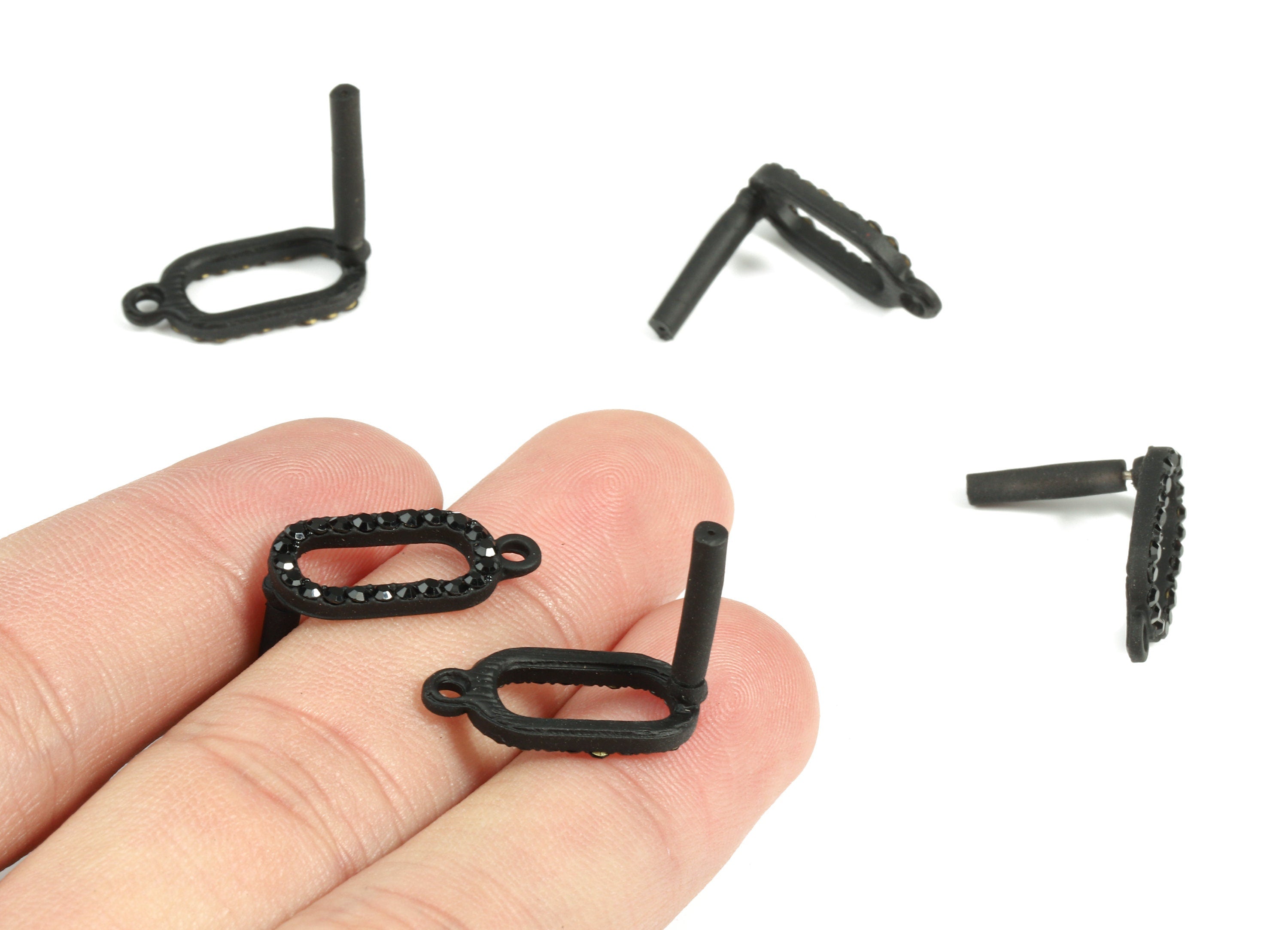 Alloy Oval Ring Stud Earring With Glasses - Zinc Alloy Oval Earring Post With Loop - Matte Black Tone Plated - 19.57x9.07x2.48mm - ZZ1644 - DOMEDBAZAAR