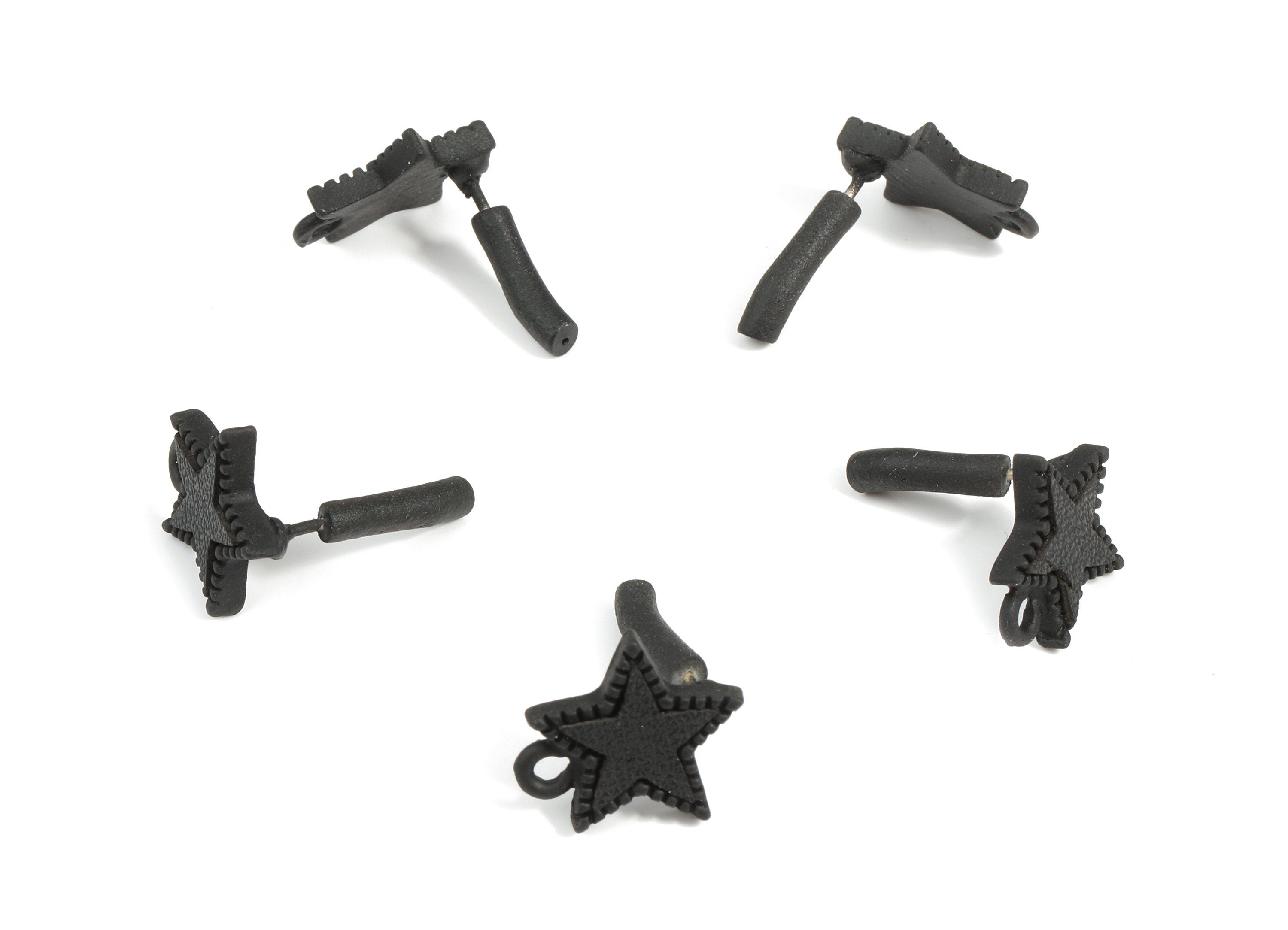 Alloy Star Stud Earring With Loop - Zinc Alloy Star Earring Post With Faux Leather - Matte Black Tone Plated - 14.57x12.22x2.3mm - ZZ1622 - DOMEDBAZAAR