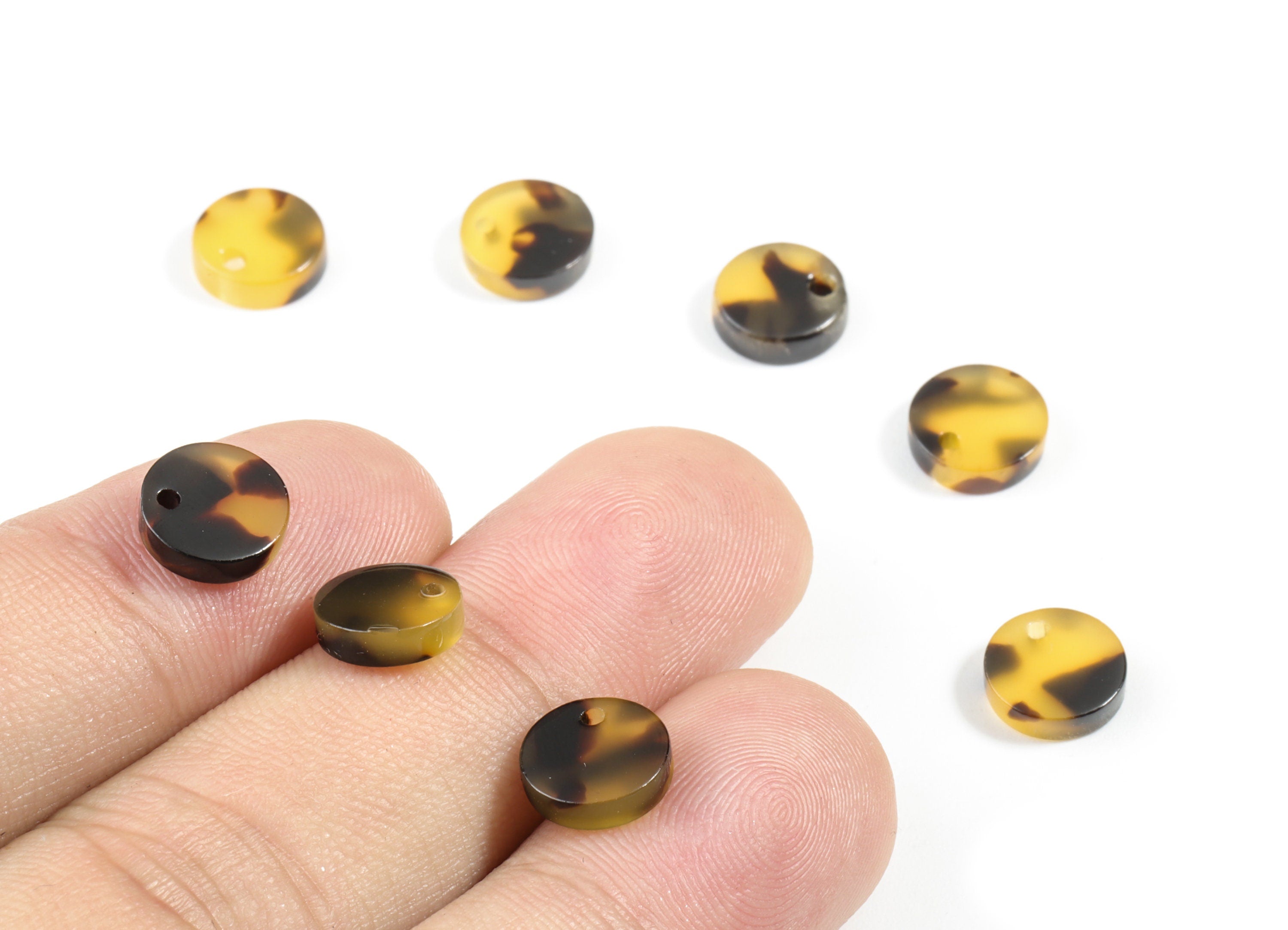 Acrylic Earring Charms - Tortoise Shell Earrings - Round Circle Pendant - Jewelry Supplies - Color Code: A02 - 8.82x8.82x2.7mm - AC1116A - DOMEDBAZAAR