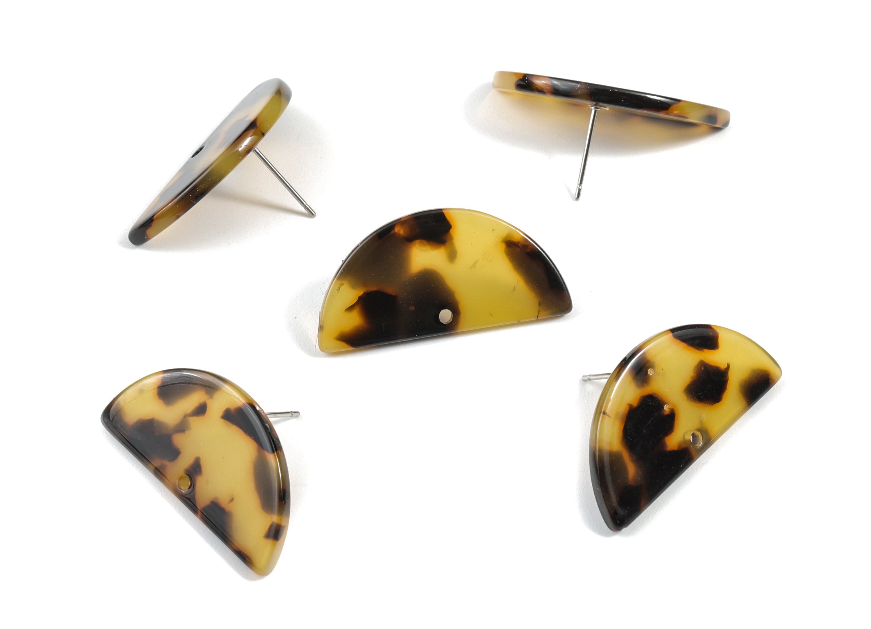 Acetate Acrylic Earring Stud - Post Charms - Tortoise Shell - Semicircle Earring Post - Color Code: A01- 30.07x14.76x2.58mm - AC1593-A01 - DOMEDBAZAAR