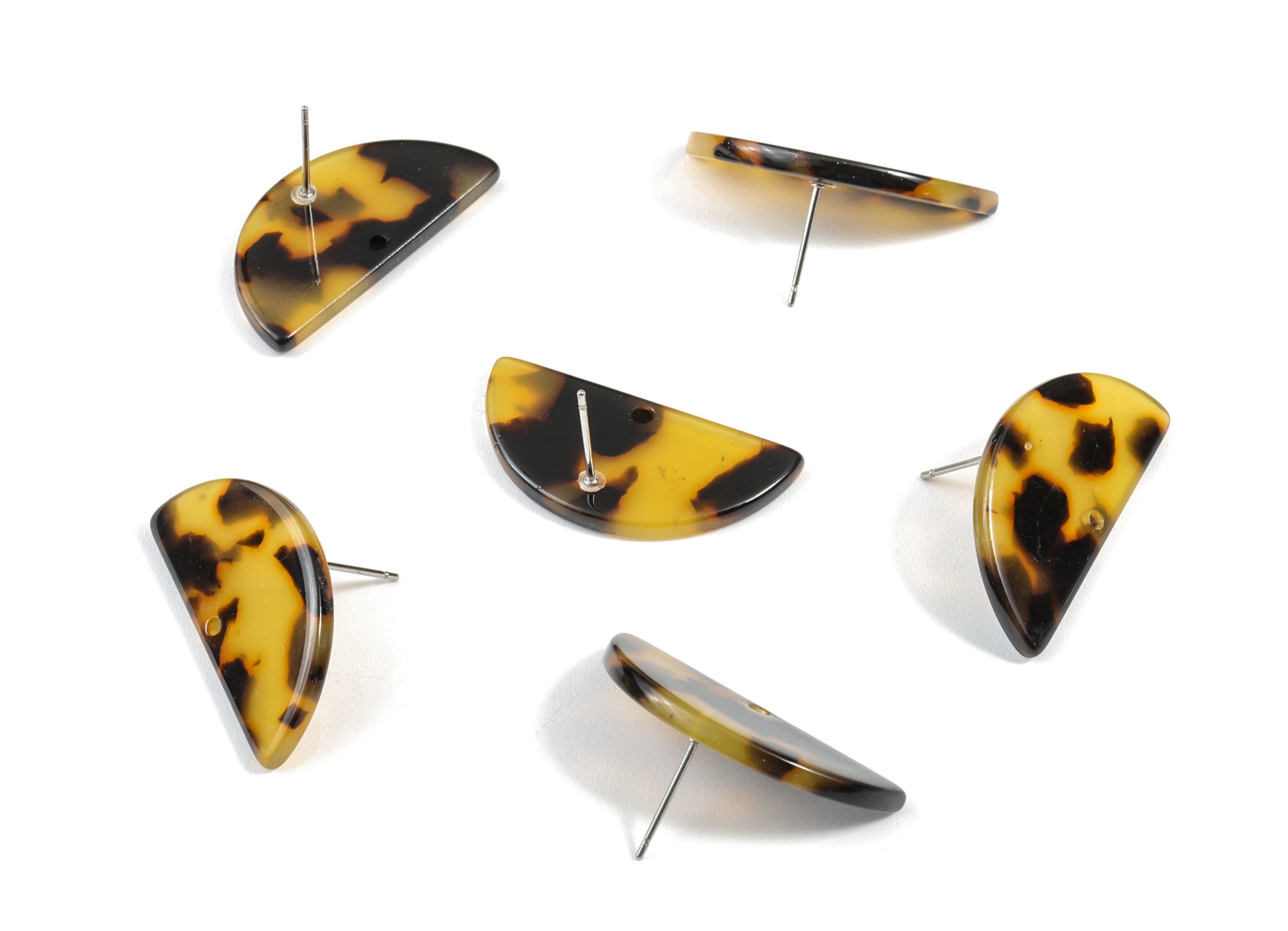 Acetate Acrylic Earring Stud - Post Charms - Tortoise Shell - Semicircle Earring Post - Color Code: A01- 30.07x14.76x2.58mm - AC1593-A01 - DOMEDBAZAAR