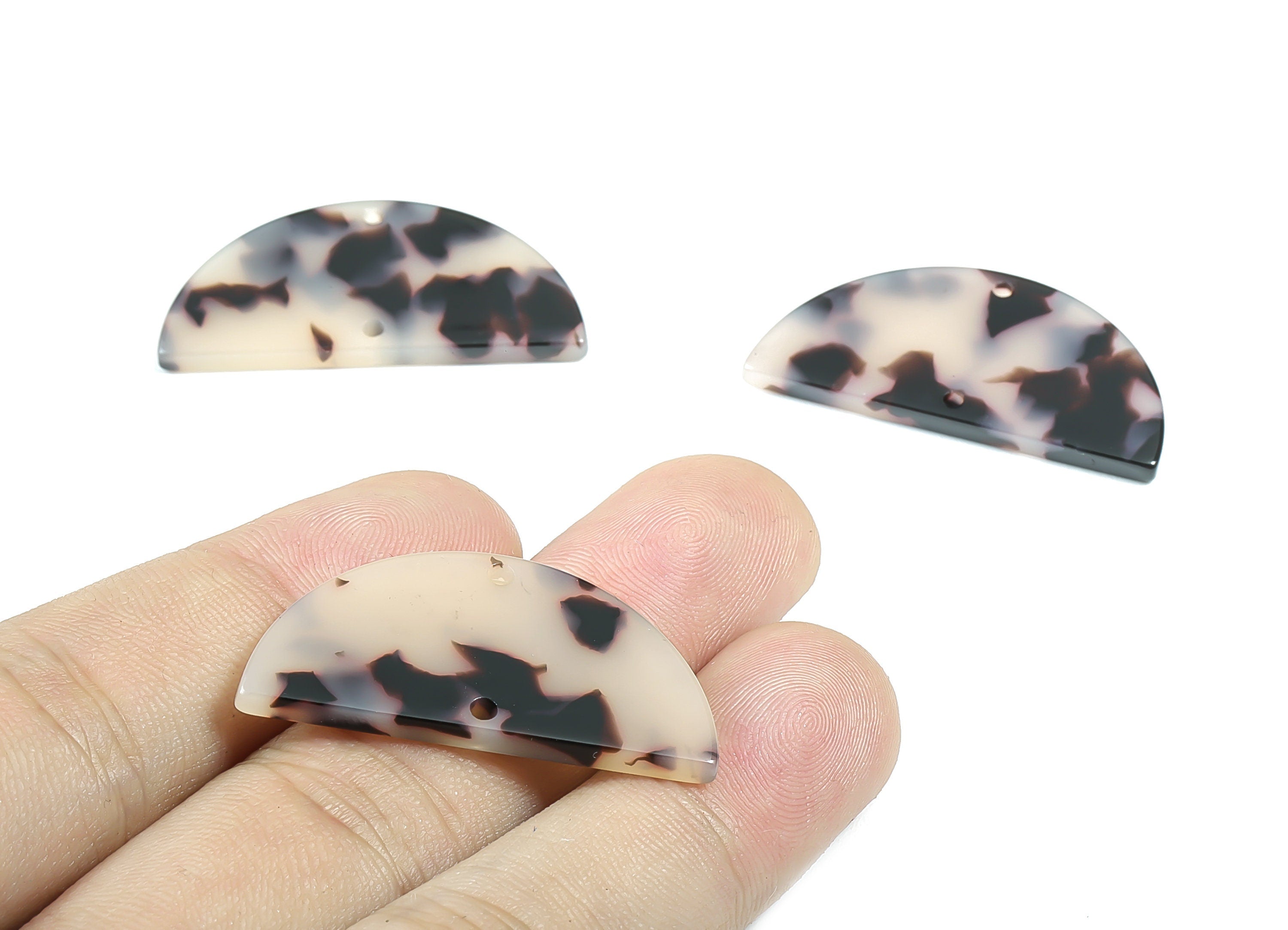 Acetate Semicircle Connectors - 2 Holes Blonde Tortoise Shell Earring - Earring Findings - Color Code: A06 - 36.13x17.84x2.8mm - AC1795-A06 - DOMEDBAZAAR