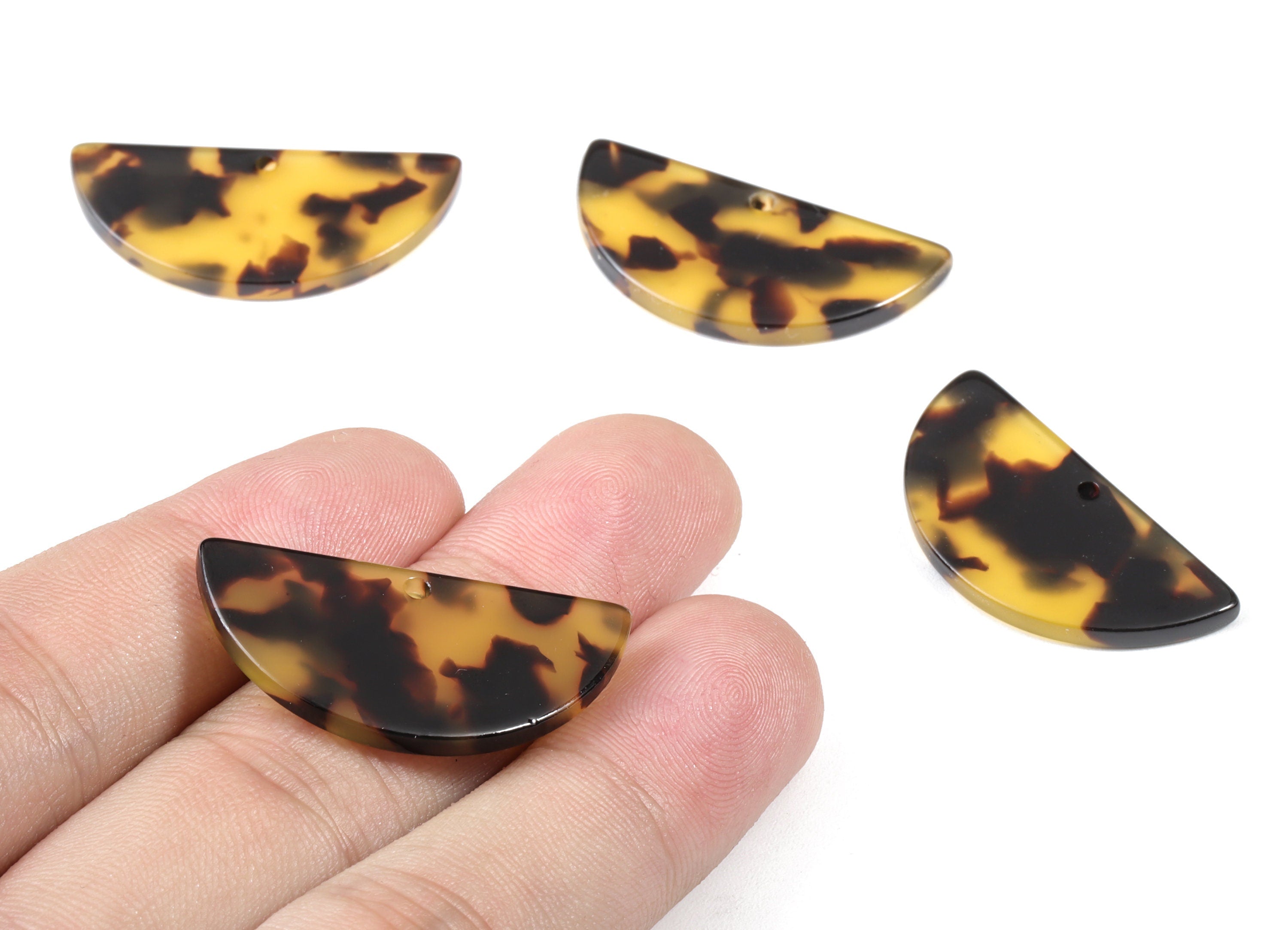 Acetate Semicircle Charms - 1 Hole - Tortoise Shell Earrings - Semicircle Pendant - Color Code:A02 - 33.5x16.65x2.57mm - AC1006-A02 - DOMEDBAZAAR