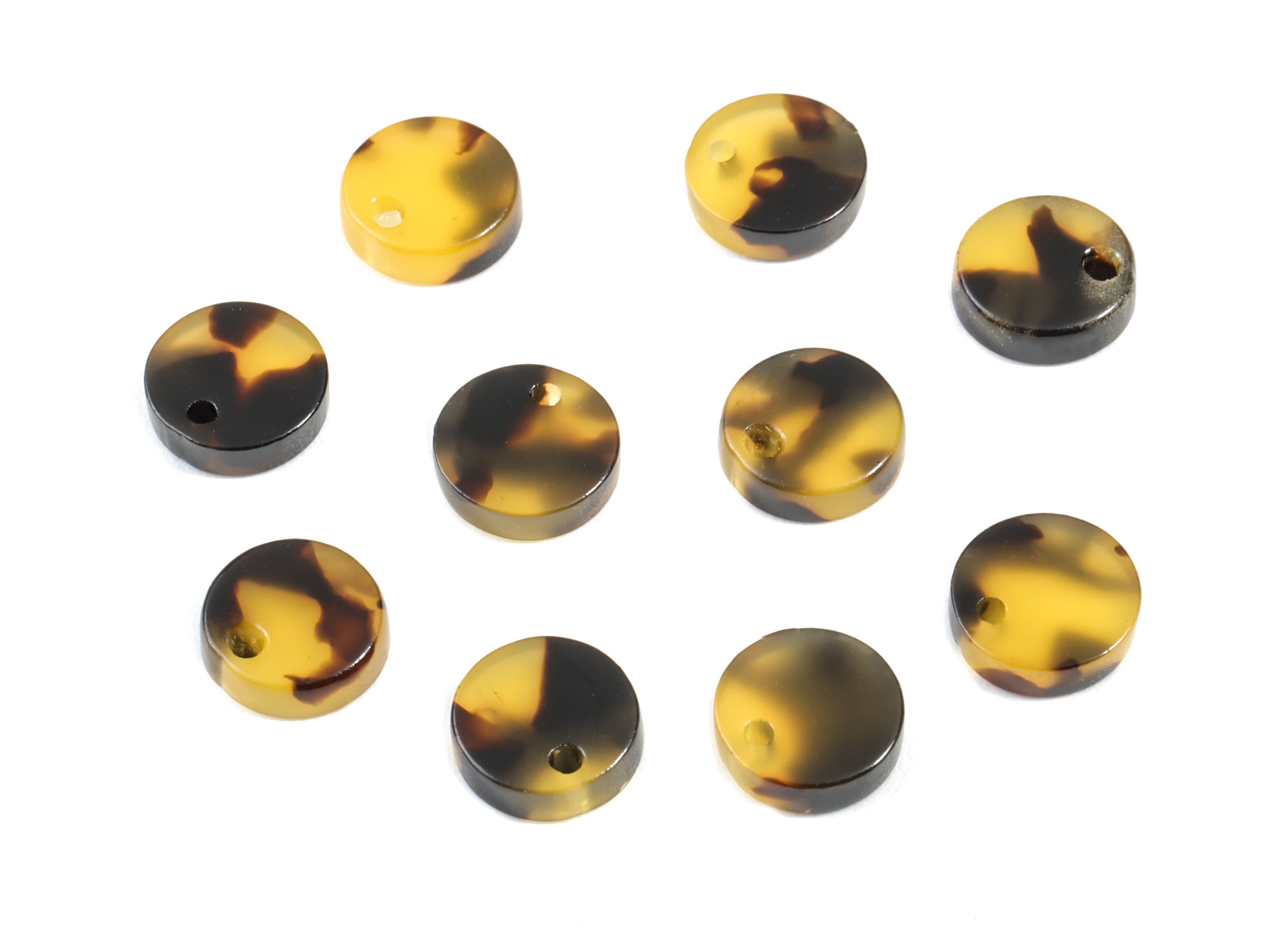 Acrylic Earring Charms - Tortoise Shell Earrings - Round Circle Pendant - Jewelry Supplies - Color Code: A02 - 8.82x8.82x2.7mm - AC1116A - DOMEDBAZAAR