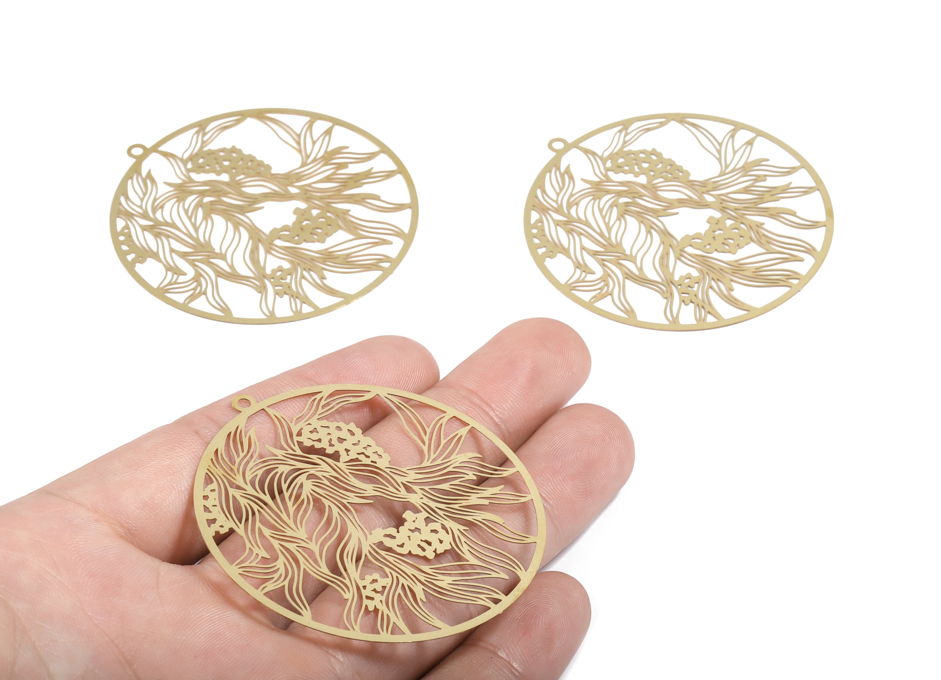 Raw Brass Leafs Earring Charms - Raw Brass Circle Flowers Necklace Pendant - Earring Findings - Jewelry Supplies - 58x54.73x 0.3mm - JJA4614 - DOMEDBAZAAR