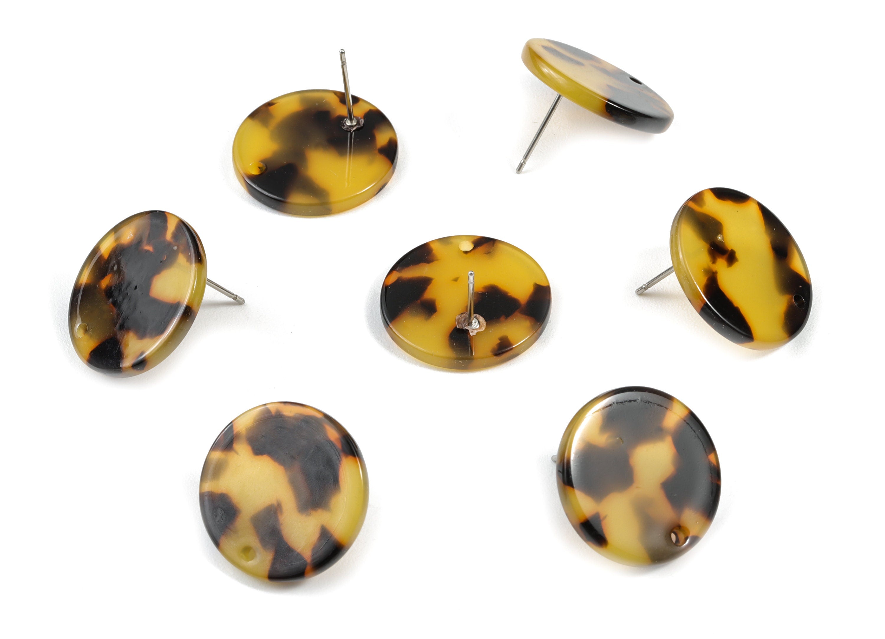 Acetate Acrylic Earring Stud - Post Charms - Tortoise Shell Earrings - Round Post - Color Code: A01 - 19.86x19.86x2.5mm - AC1589-A01 - DOMEDBAZAAR