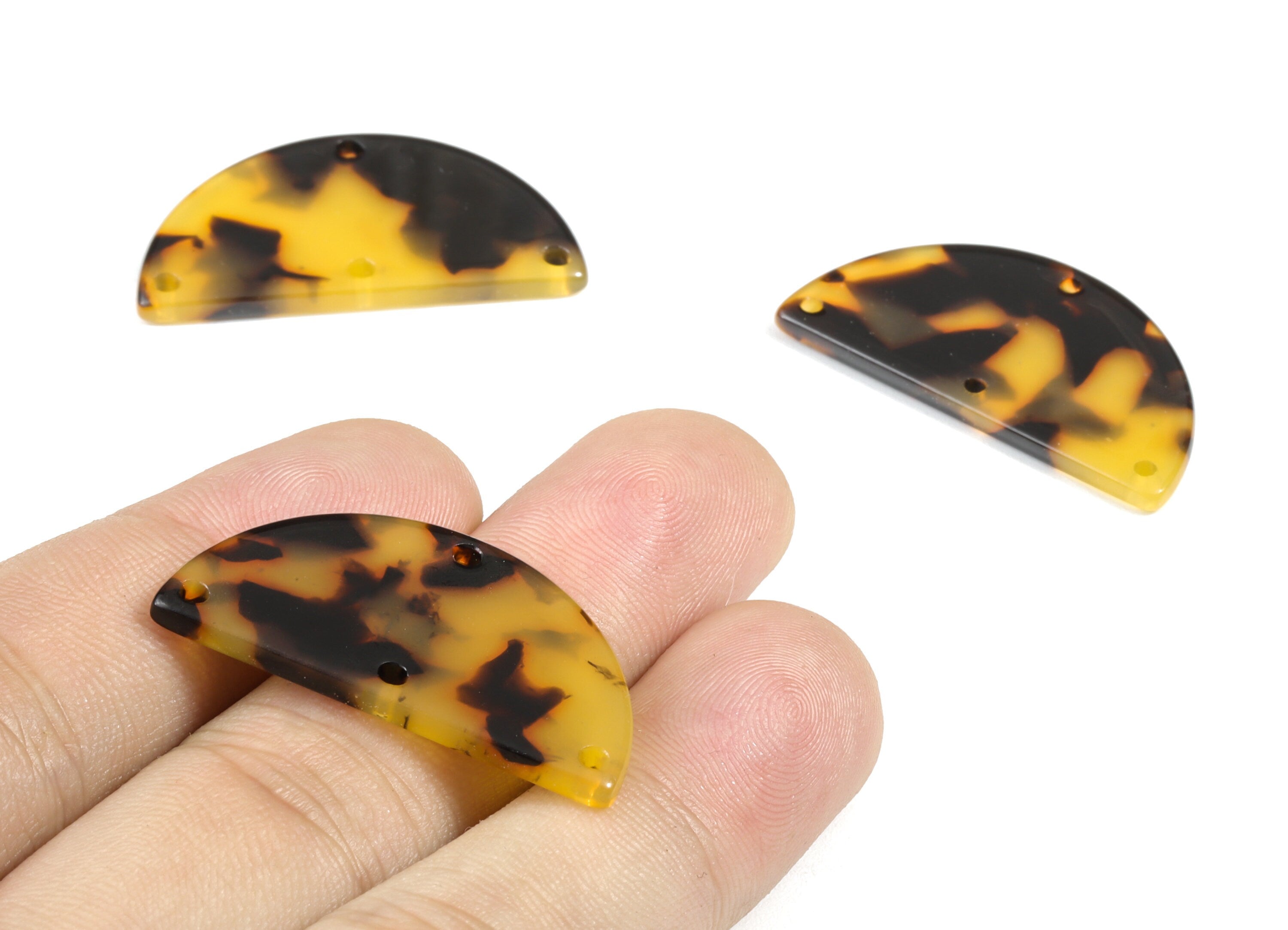 Acetate Earring Charm - Tortoise Shell With 4 Holes - Semicircle Pendant - Jewelry Supplies - Color Code: A01 - 34.5x17.9x2.5mm - AC1594-A01 - DOMEDBAZAAR