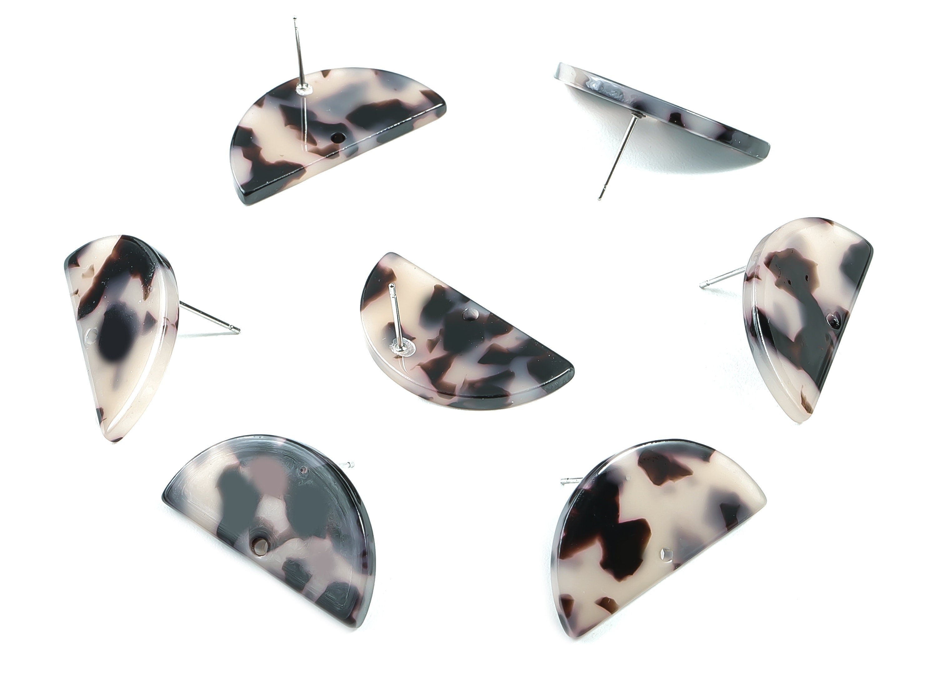 Acetate Acrylic Earring Stud - Blond Tortoise Shell - Semicircle Post - Jewelry Supplies - Color Code: A07 - 30.07x14.76x2.58mm - AC1593-A07 - DOMEDBAZAAR