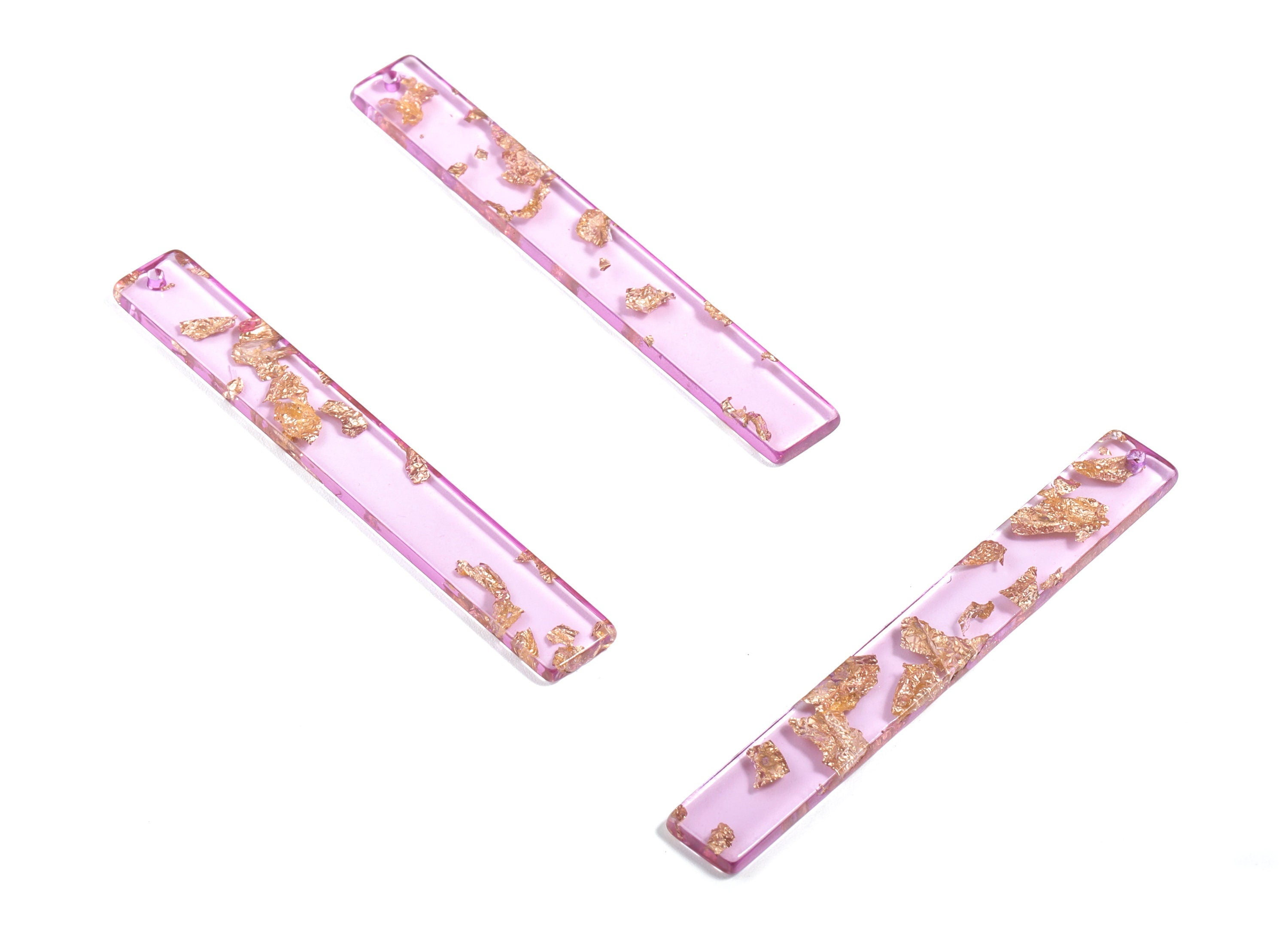 Acrylic Stick Earring Charms - Acrylic Long Bar Pendant - Purple & Gold Confetti - Color Code: A293 - 59.6x7.8x2.6mm - AC1049-A293 - DOMEDBAZAAR