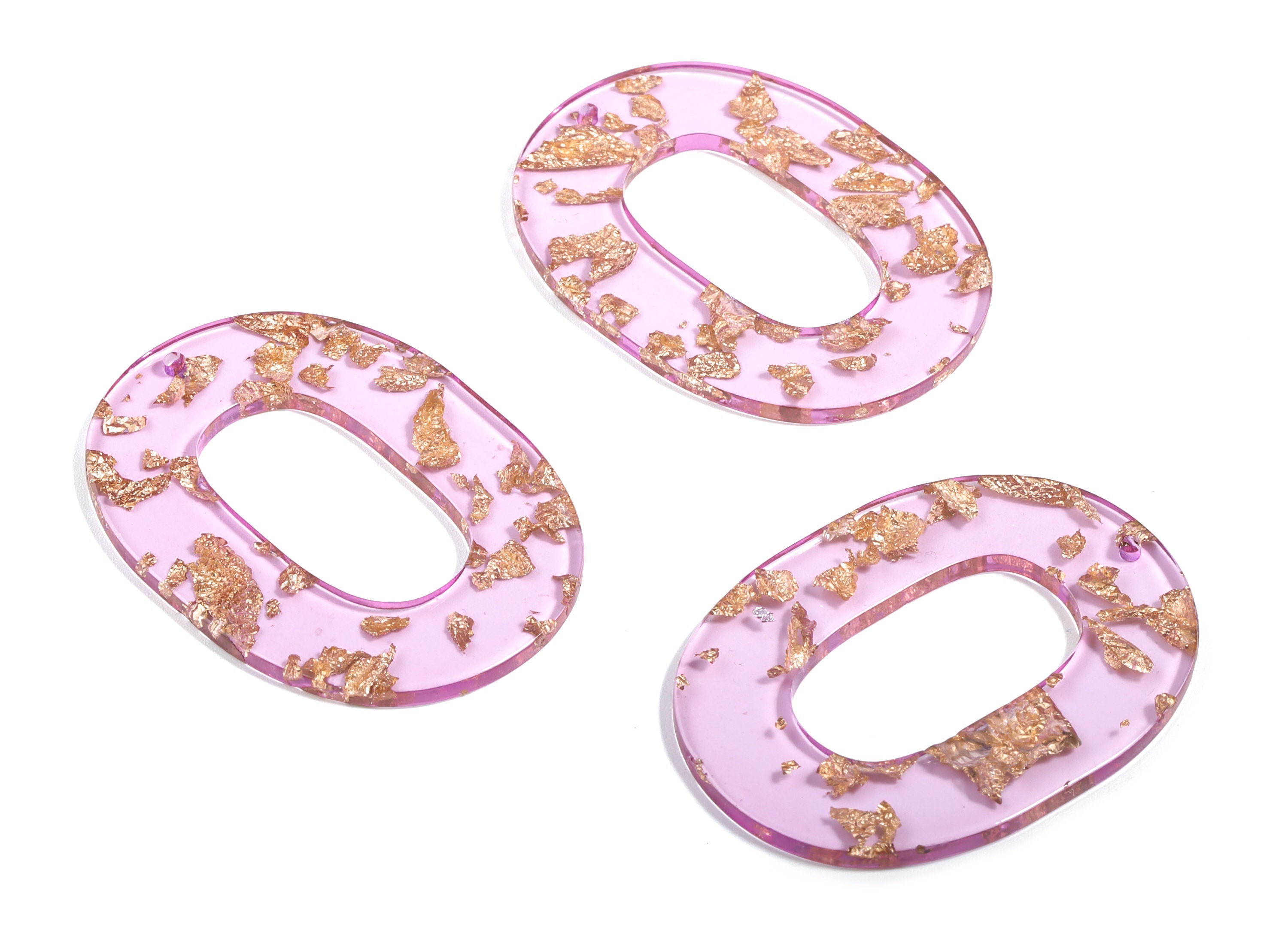 Acetate Oval Charms - Oval Earrings and Pendant - Gold & Purple Confetti - Jewelry Supplies - Color Code: A293 - 47x34.3x2.5mm - AC1065-A293 - DOMEDBAZAAR