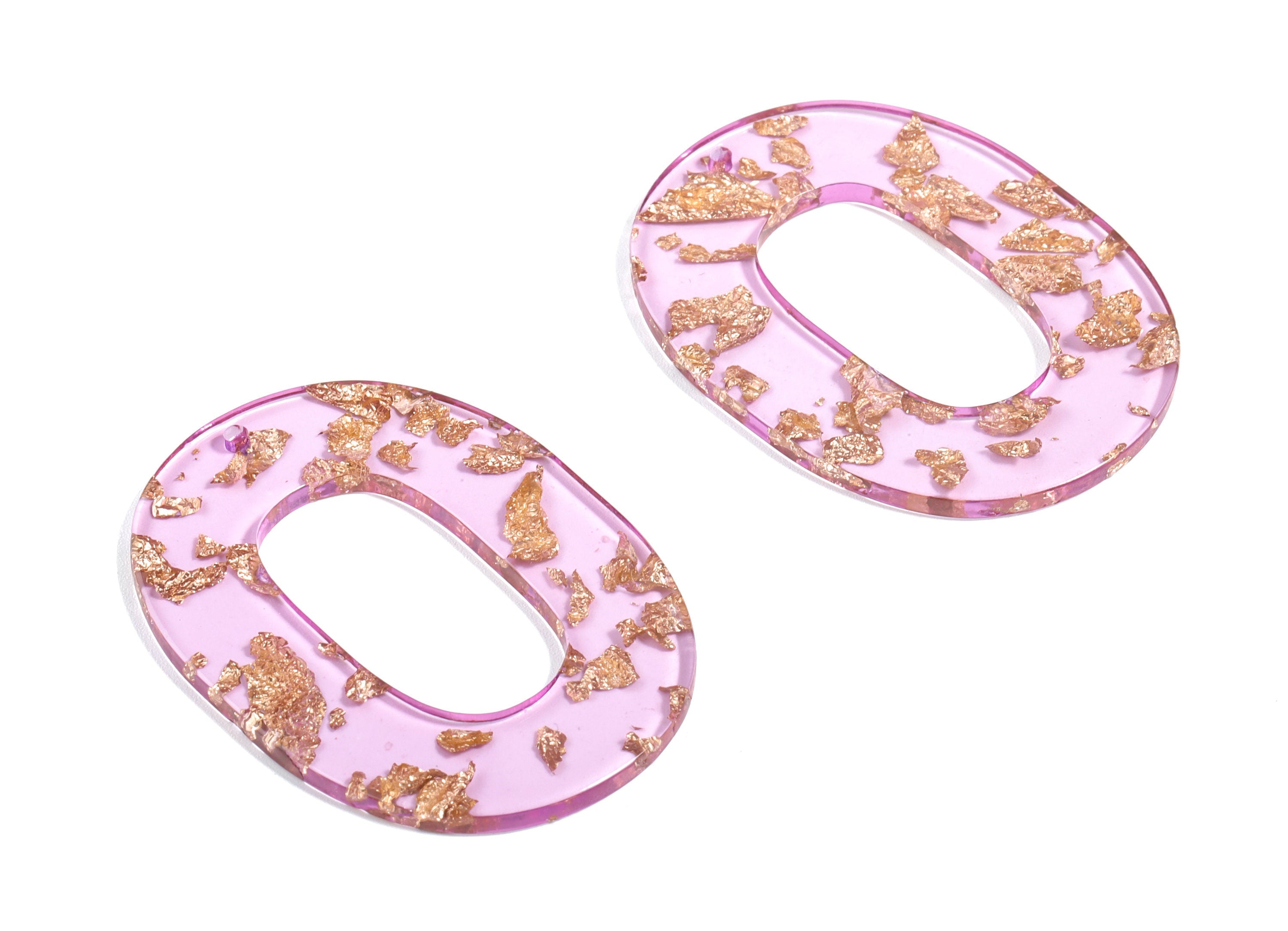 Acetate Oval Charms - Oval Earrings and Pendant - Gold & Purple Confetti - Jewelry Supplies - Color Code: A293 - 47x34.3x2.5mm - AC1065-A293 - DOMEDBAZAAR