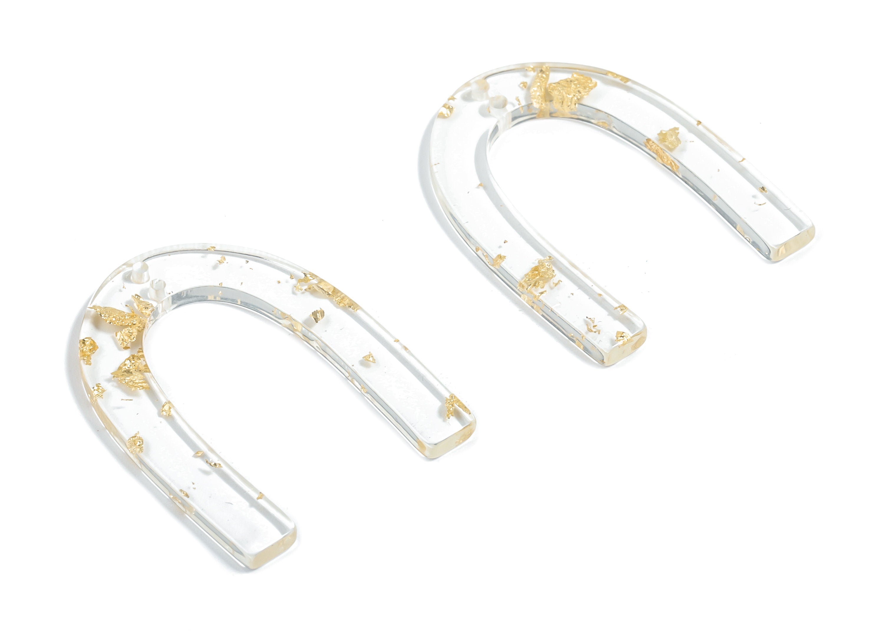 Acrylic U Earring Connectors - Horsehoe Earring Charms - Gold Foil & Confetti - Color Code: A255 - 34.61x26.25x2.55mm - AC1114-A255 - DOMEDBAZAAR