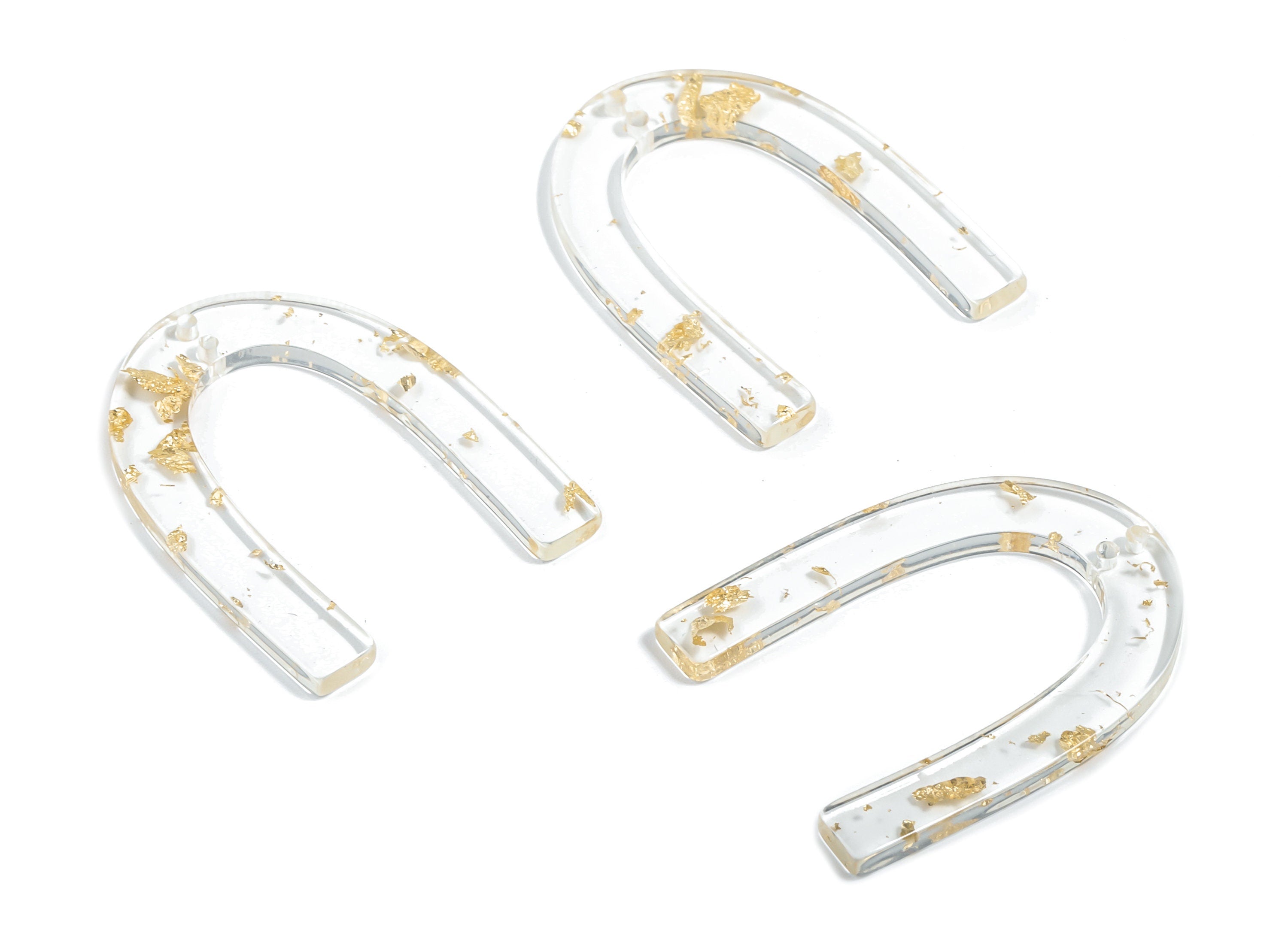Acrylic U Earring Connectors - Horsehoe Earring Charms - Gold Foil & Confetti - Color Code: A255 - 34.61x26.25x2.55mm - AC1114-A255 - DOMEDBAZAAR